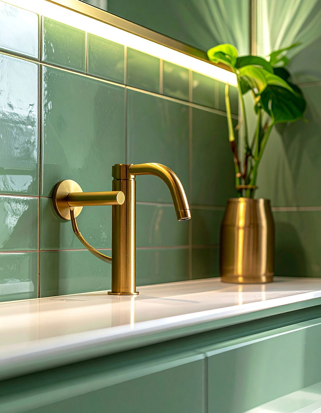 Japandi Bathroom with Simple Brushed Brass Taps - 40 Japandi Bathroom Ideas for Minimalist Style