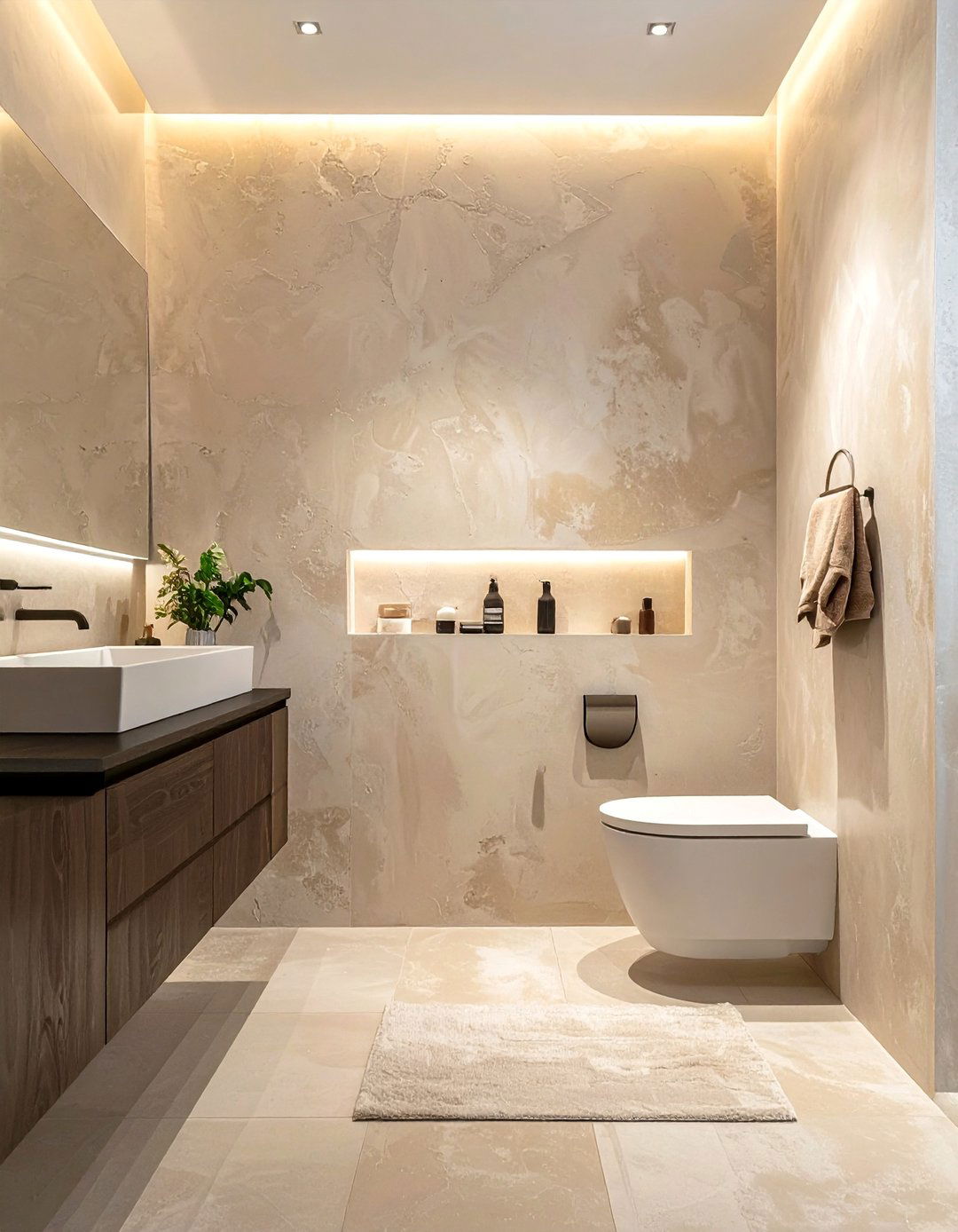 Japandi Bathroom with Textured Plaster Walls - 40 Japandi Bathroom Ideas for Minimalist Style