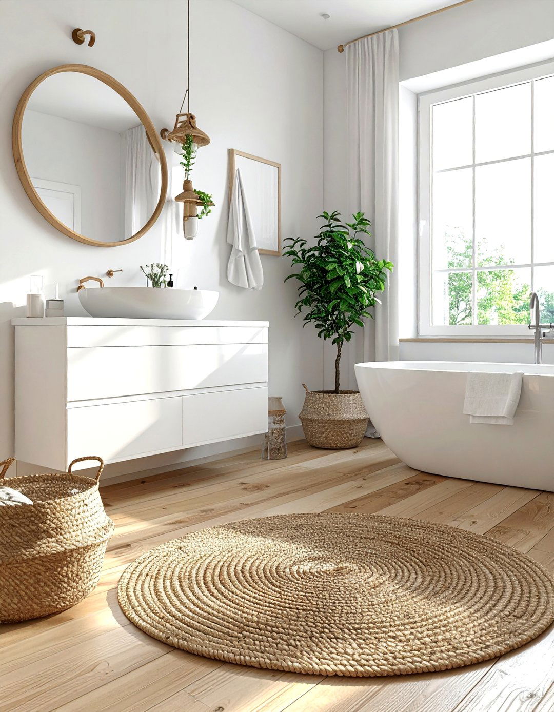 Japandi Bathroom with a Natural Fiber Rug - 40 Japandi Bathroom Ideas for Minimalist Style