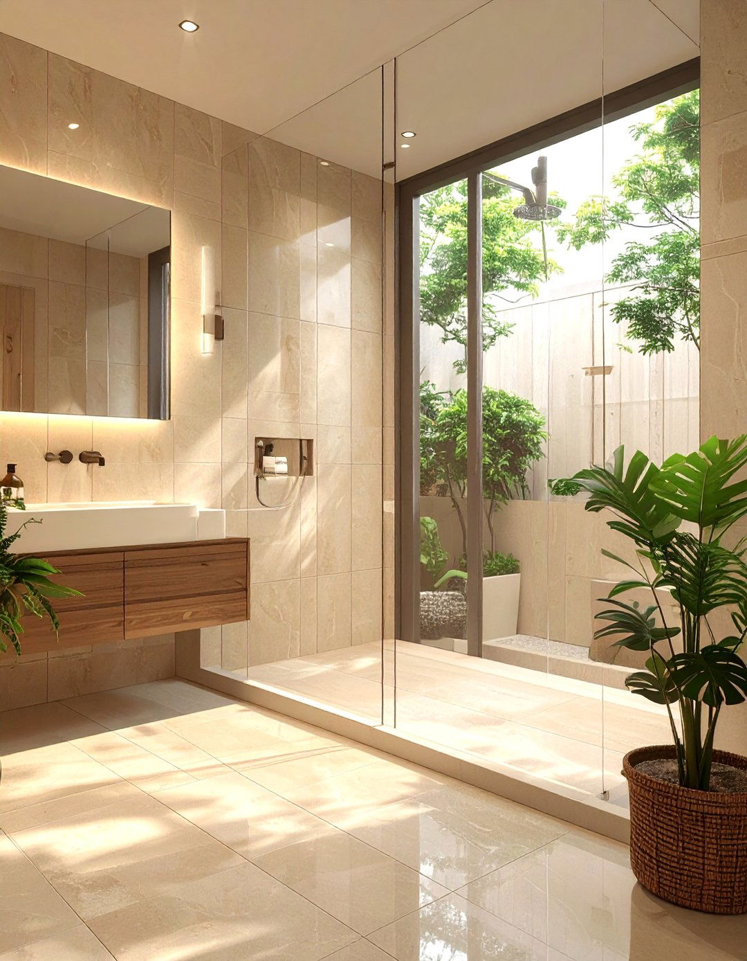 Japandi Bathroom with a Seamless Glass Shower Enclosure - 40 Japandi Bathroom Ideas for Minimalist Style