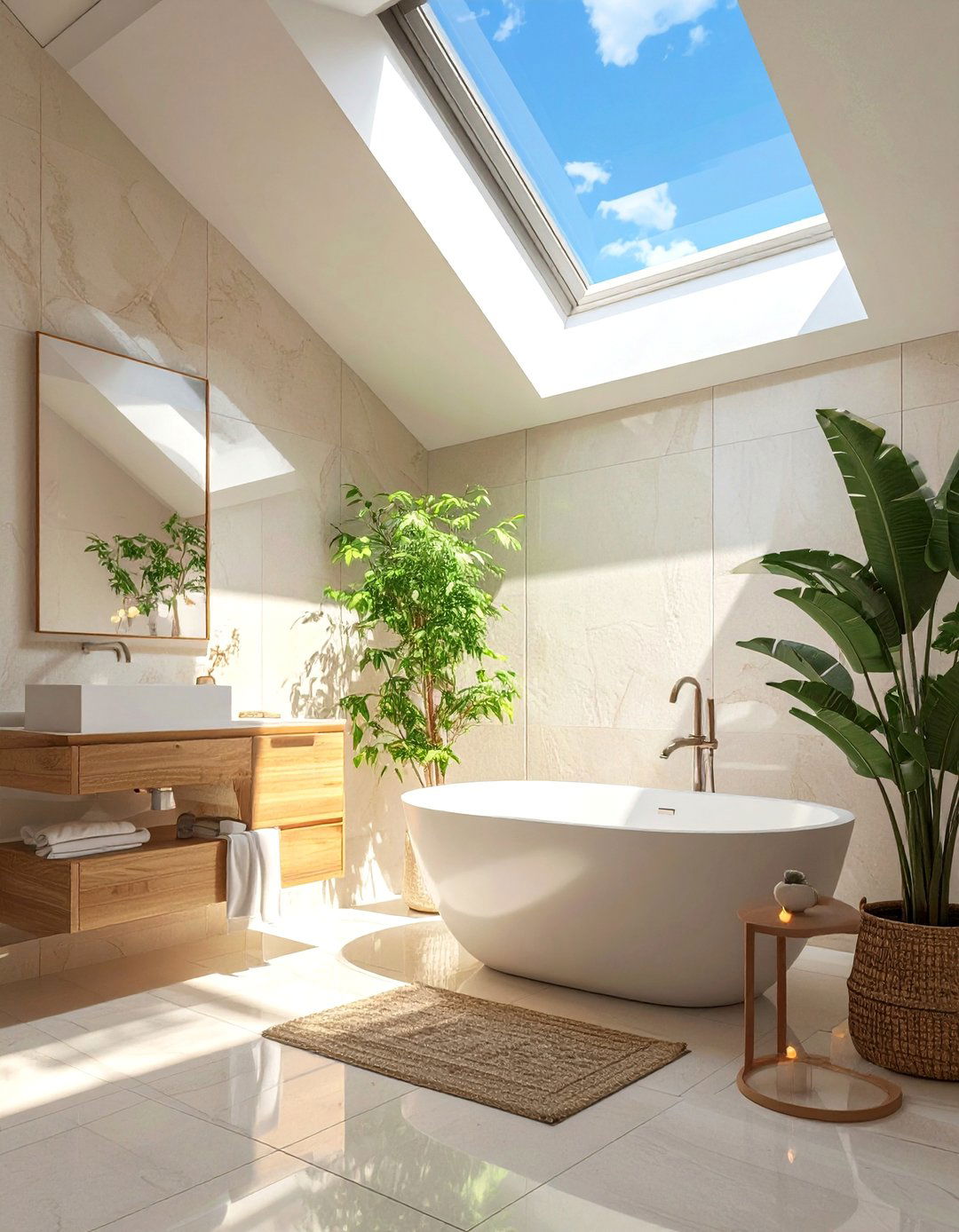 Japandi Bathroom with a Skylight for Natural Light - 40 Japandi Bathroom Ideas for Minimalist Style