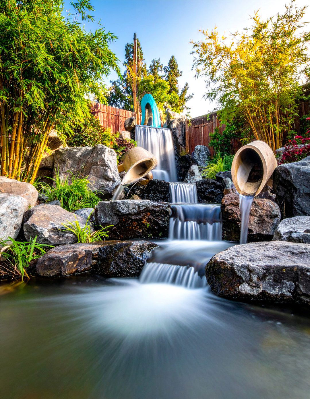 Japanese Inspired Bamboo Waterfall - 15 Pondless Waterfall Ideas for Low-Maintenance Beauty
