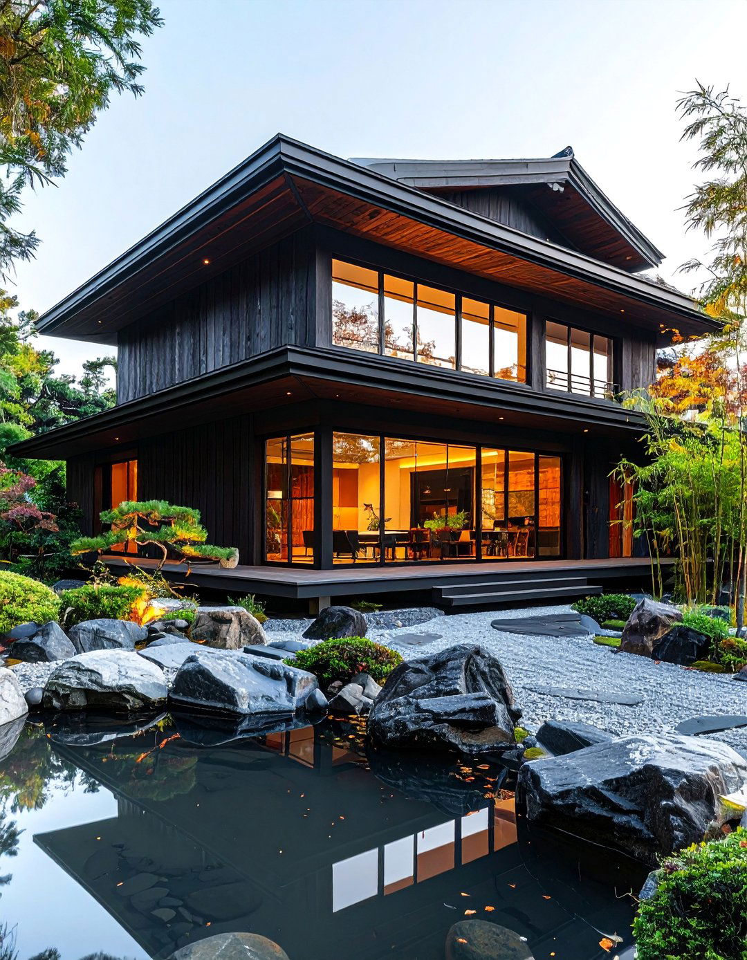 Japanese Inspired Exterior with Zen Landscaping - 20 Aesthetic House Exterior Ideas to Boost Curb Appeal
