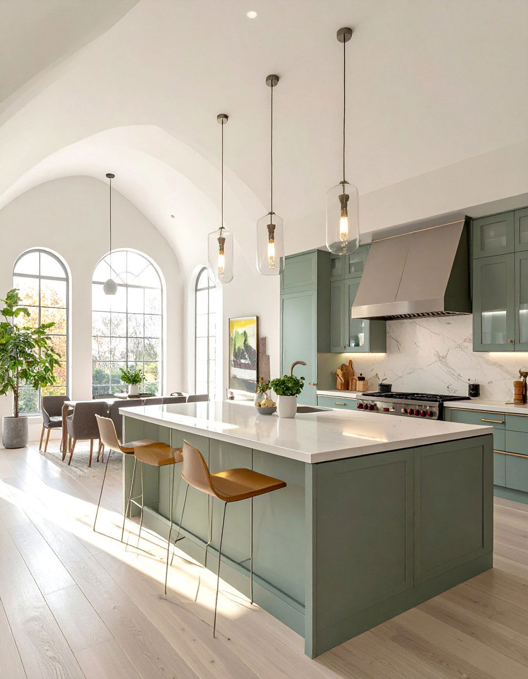 Kitchen Vaulted Ceiling with Pendant Lights - 40 Vaulted Ceiling Ideas for a Spacious Look