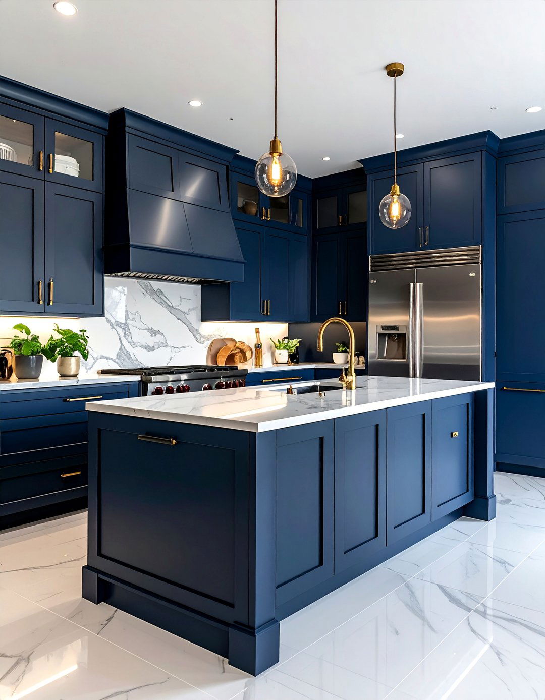 Kitchens With Stainless Steel Appliances and Navy Blue Cabinets - 25 Kitchens With Stainless Steel Appliances Ideas