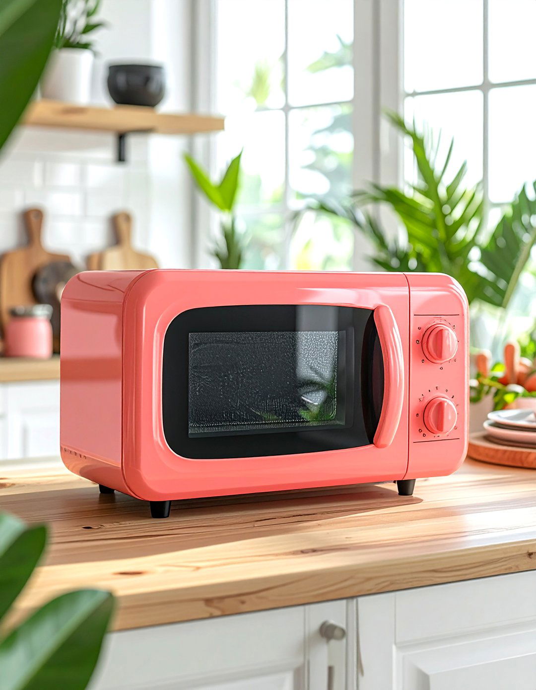Kitchens with a Coral Pink Microwave - 25 Kitchens With Colored Appliances Ideas for Fun
