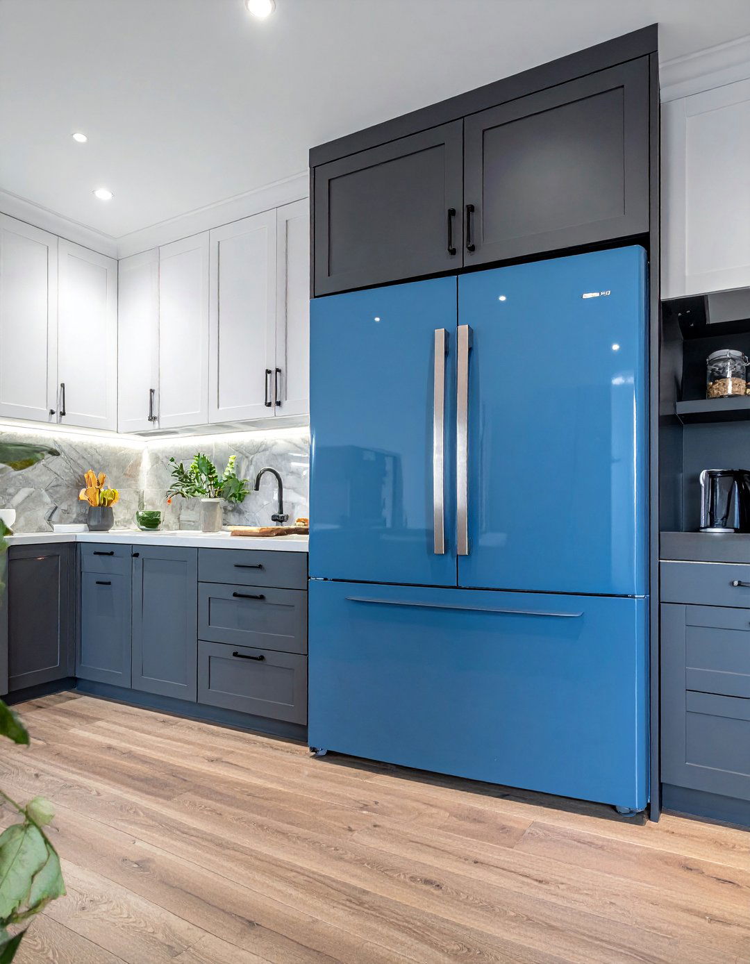 Kitchens with a Slate Blue Refrigerator