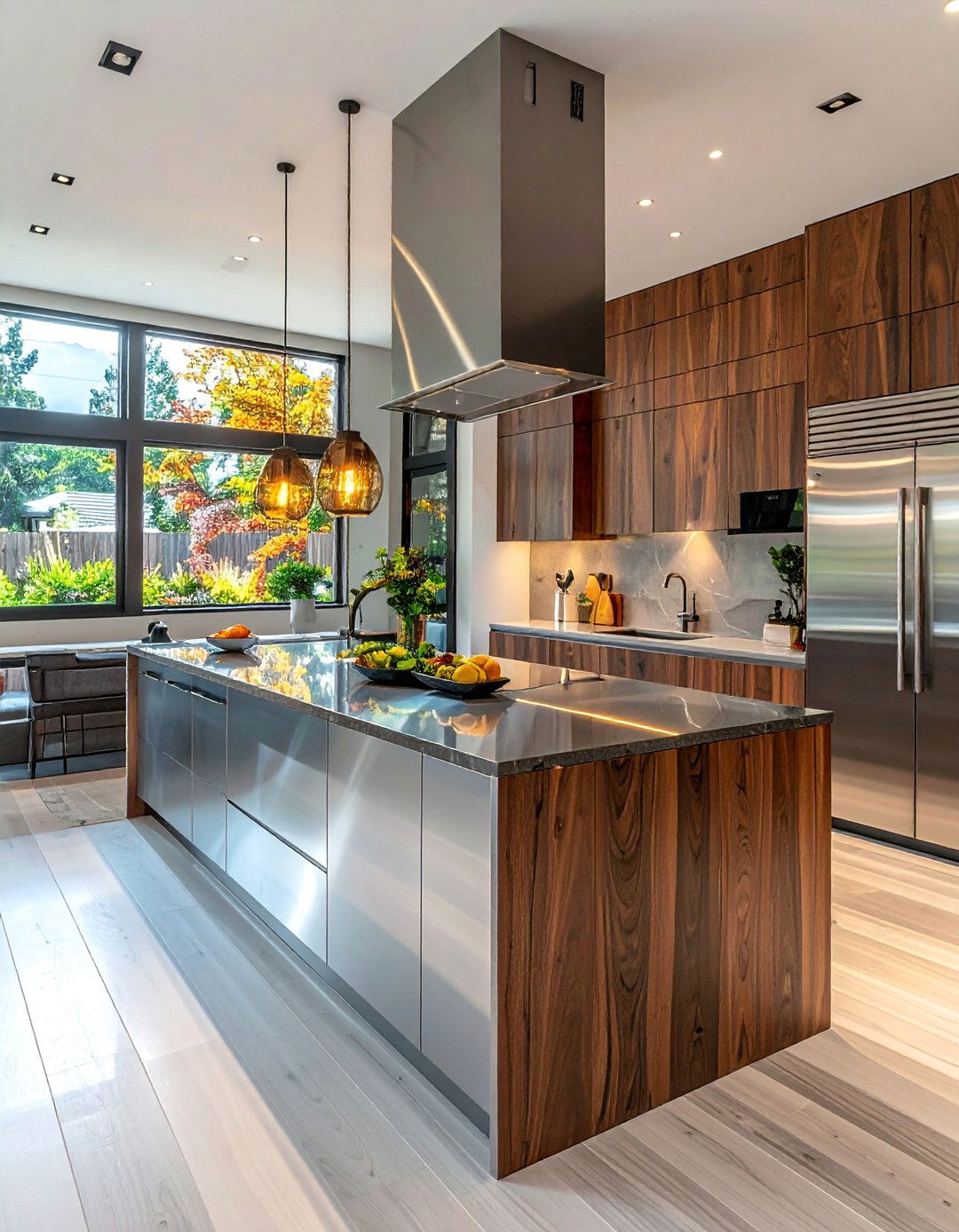 Kitchens with a Stainless Steel Waterfall Island - 25 Kitchens With Stainless Steel Appliances Ideas