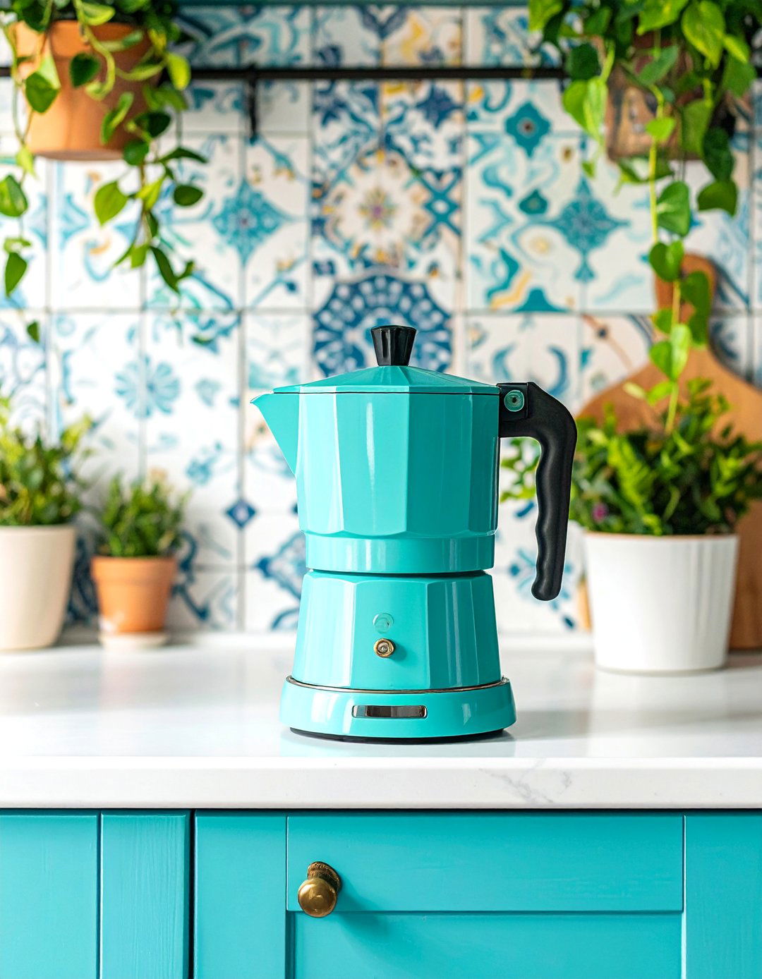 Kitchens with a Turquoise Coffee Maker - 25 Kitchens With Colored Appliances Ideas for Fun