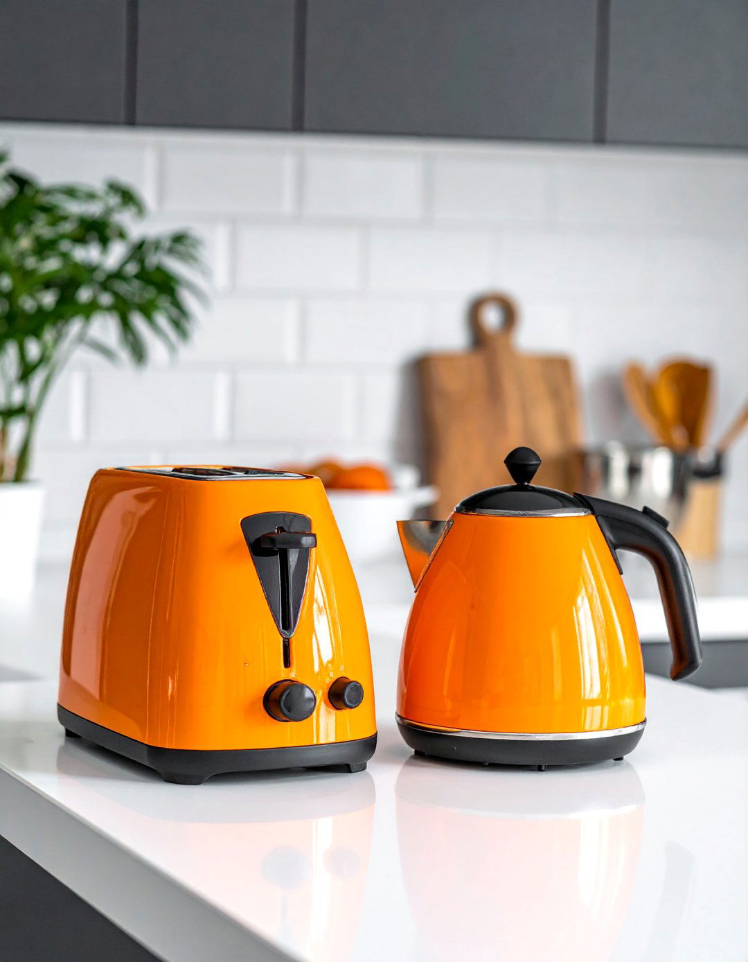 Kitchens with an Orange Toaster and Kettle Set - 25 Kitchens With Colored Appliances Ideas for Fun
