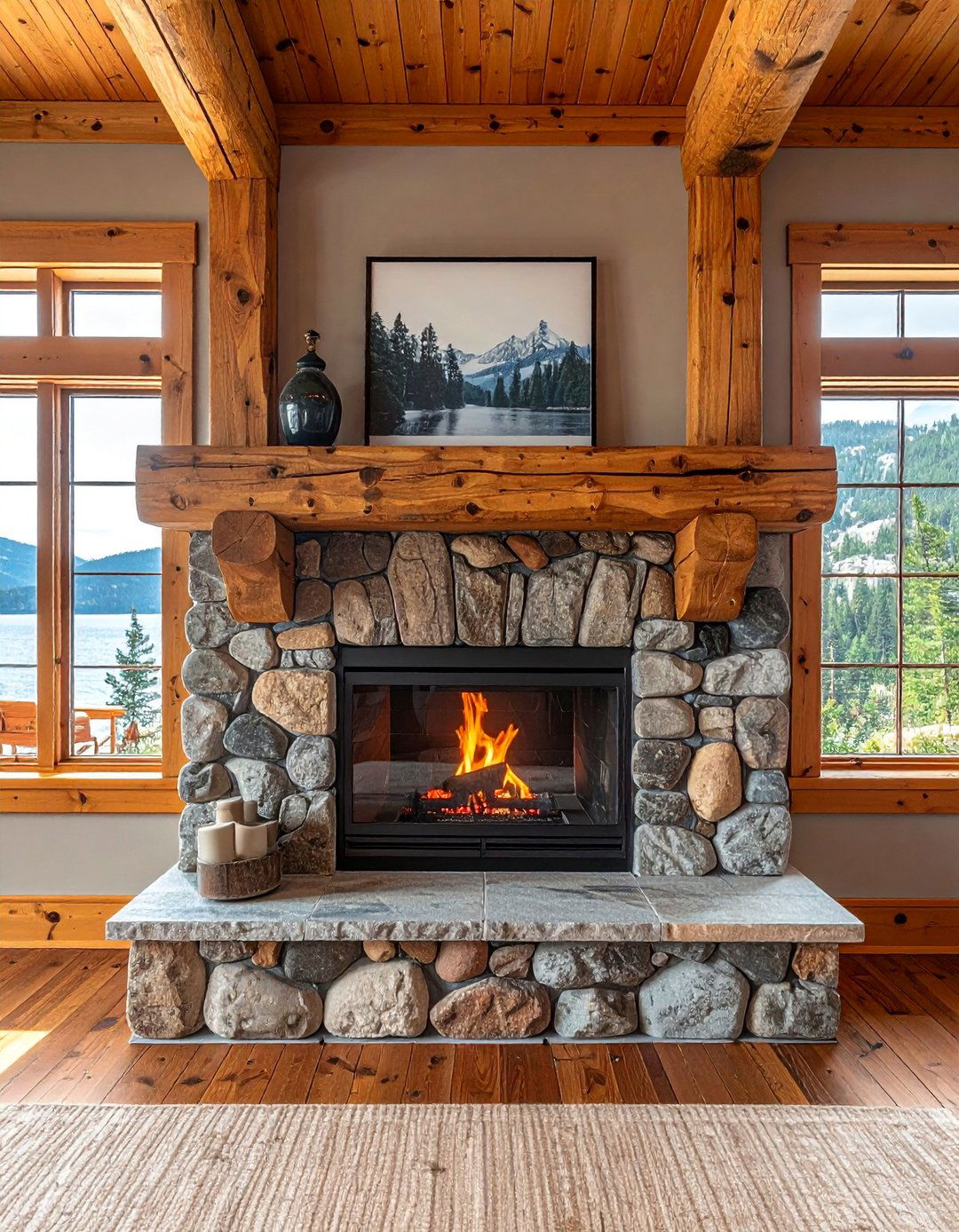 Knotty Pine Rustic Mantels - 20 Wood Fireplace Mantel Ideas for a Cozy and Rustic Ambiance