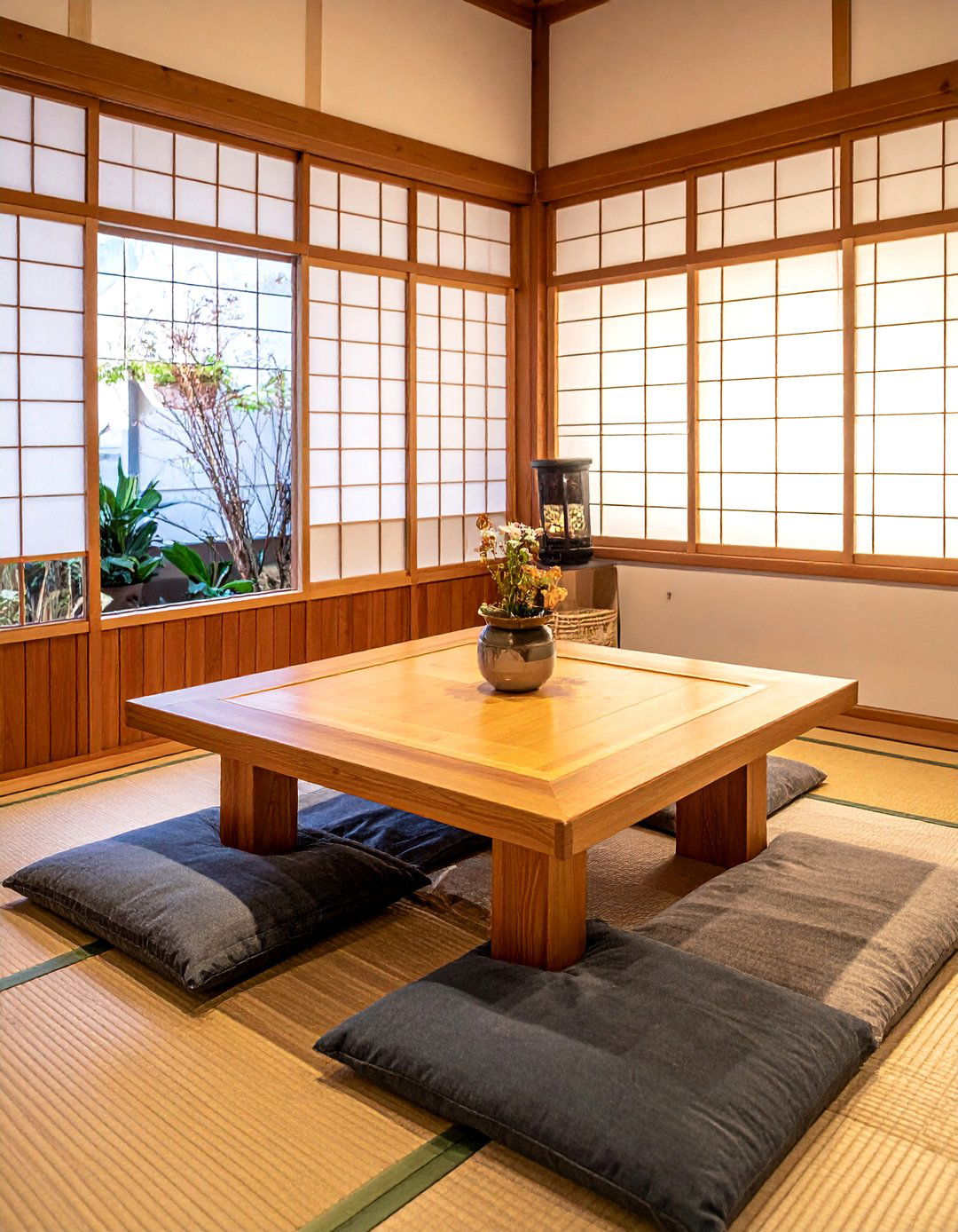 Kotatsu Heated Table Central Focus - 25 Japanese Style Living Room Ideas for Zen Vibes
