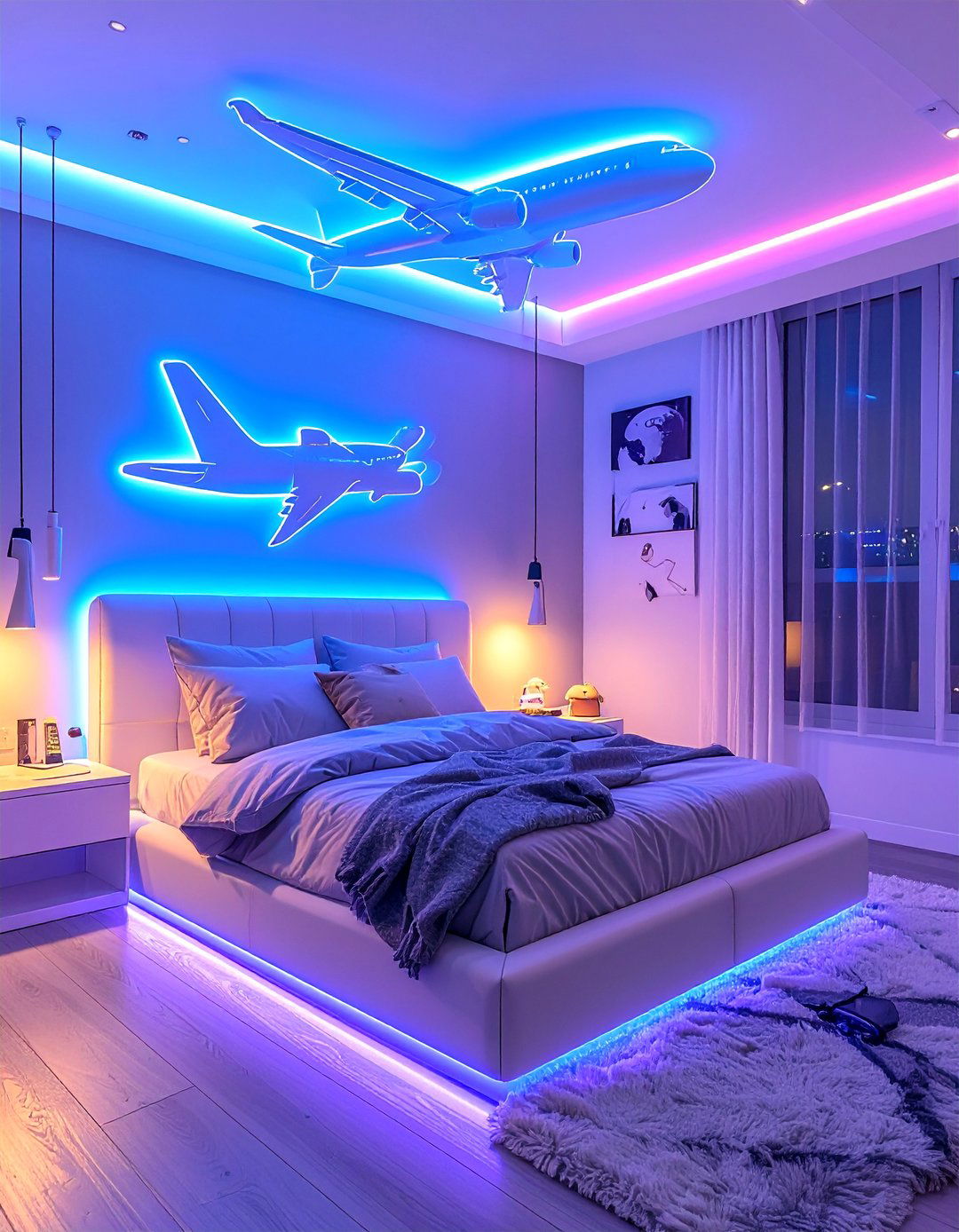LED Airplane Outline Lighting - 20 Airplane Bedroom Decor Ideas for Kids' Rooms