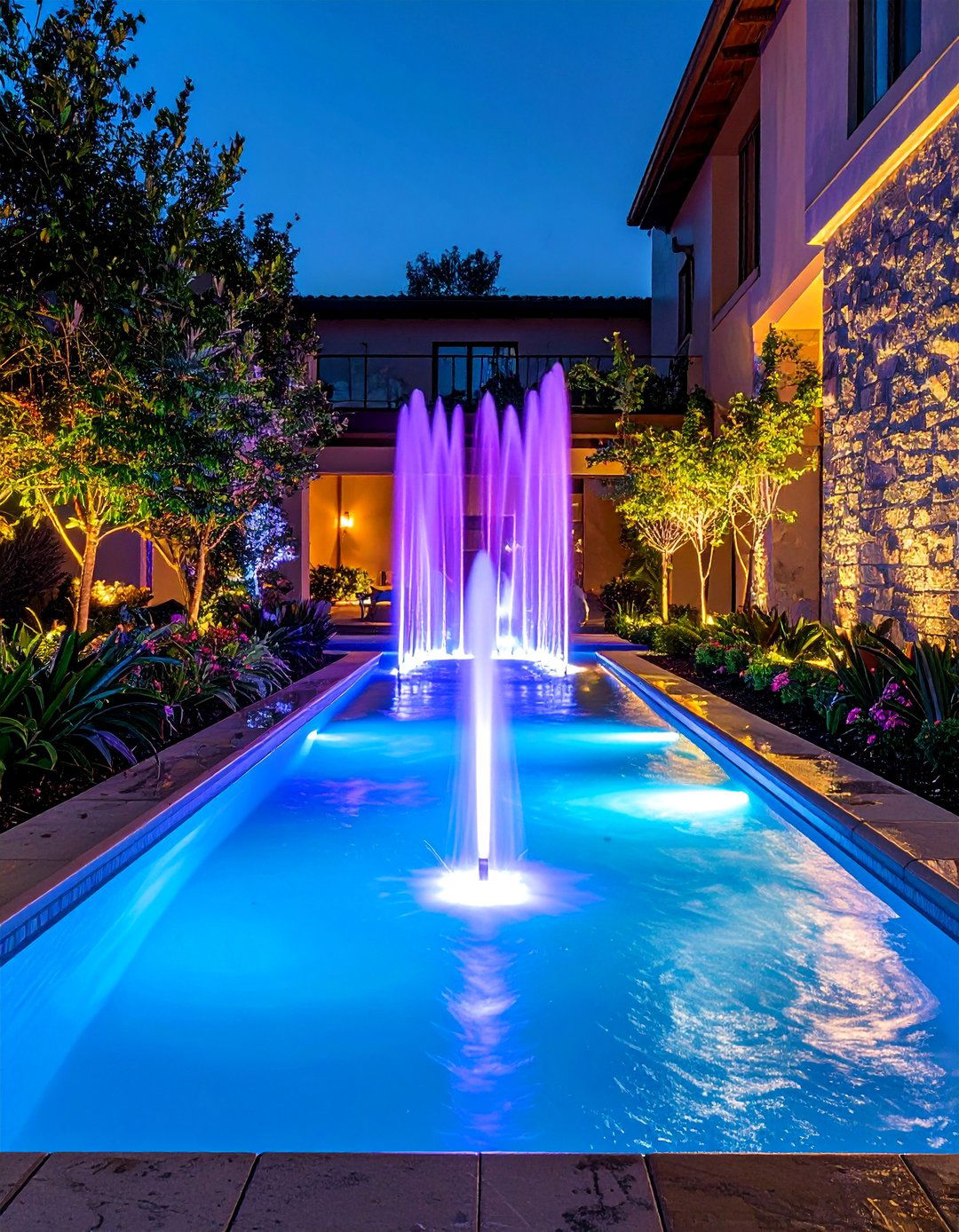 LED Fountain Light Systems - 15 Pool Fountain Ideas for a Luxurious Backyard Oasis