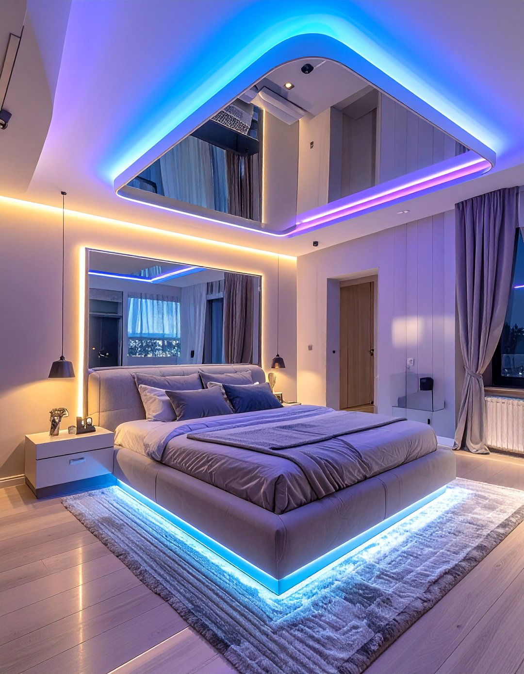 LED Integrated Bedroom Ceiling Mirror - 20 Mirror on Ceiling Above Bed Ideas for a Luxurious Touch