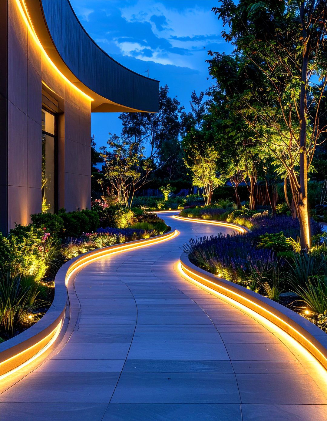 LED Lit Curved Walkways - 25 Curved Walkway Ideas for a Unique Outdoor Space