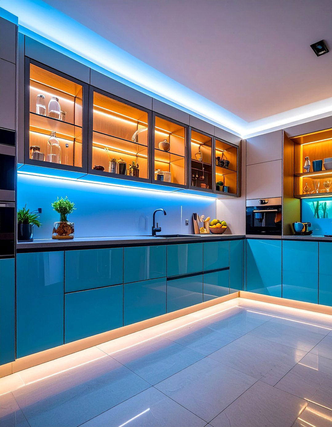 LED Lit Glass Showcase Cabinets - 15 Kitchen Cabinets With Glass Doors for a Modern Look