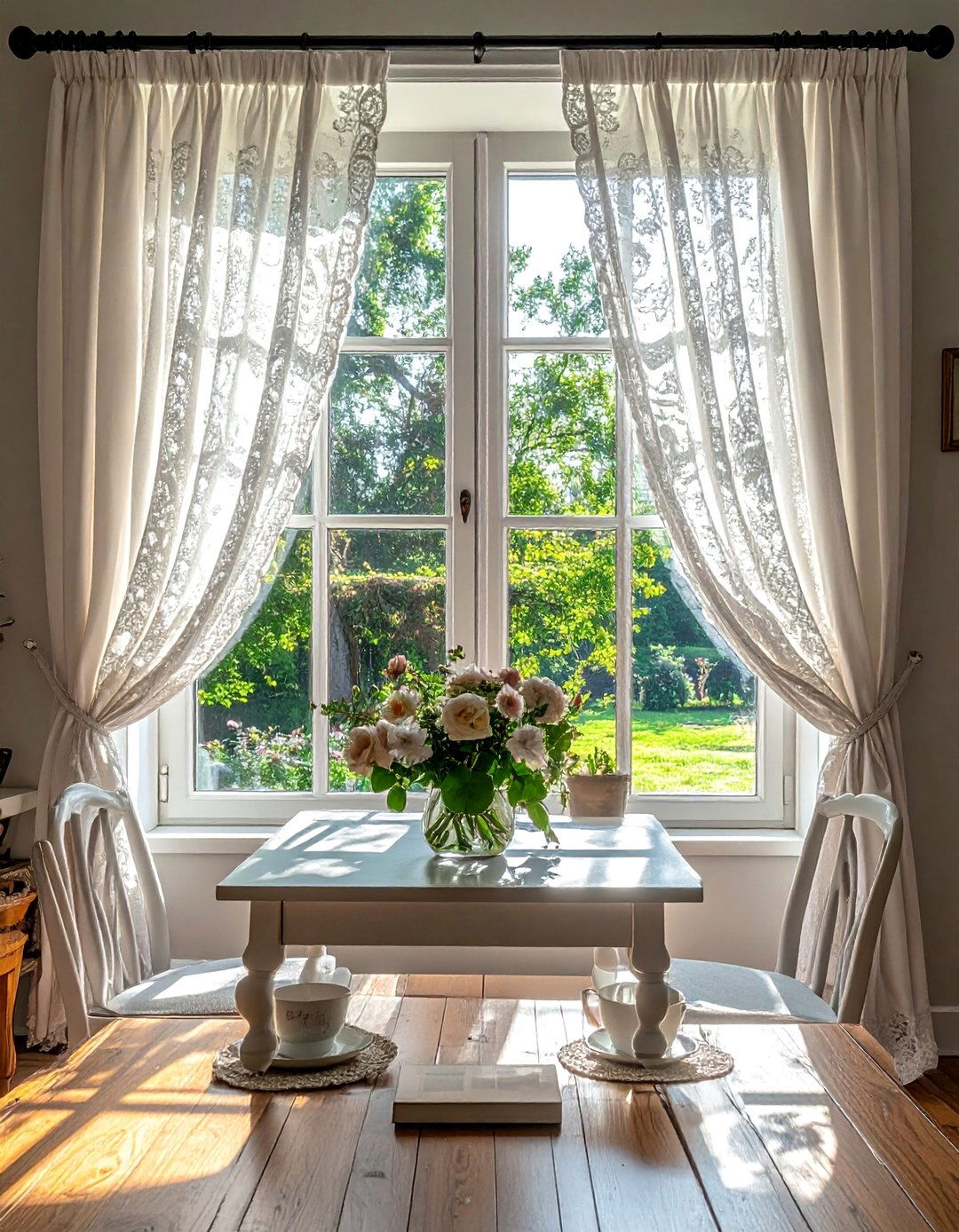 Lace Curtain Window Treatments - 30 Cottagecore Dining Room Ideas for a Cozy and Charming Space