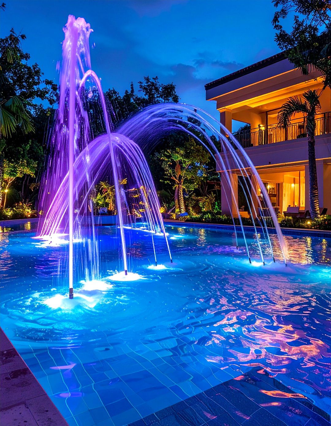 Laminar Jets with LED Lighting - 15 Pool Fountain Ideas for a Luxurious Backyard Oasis