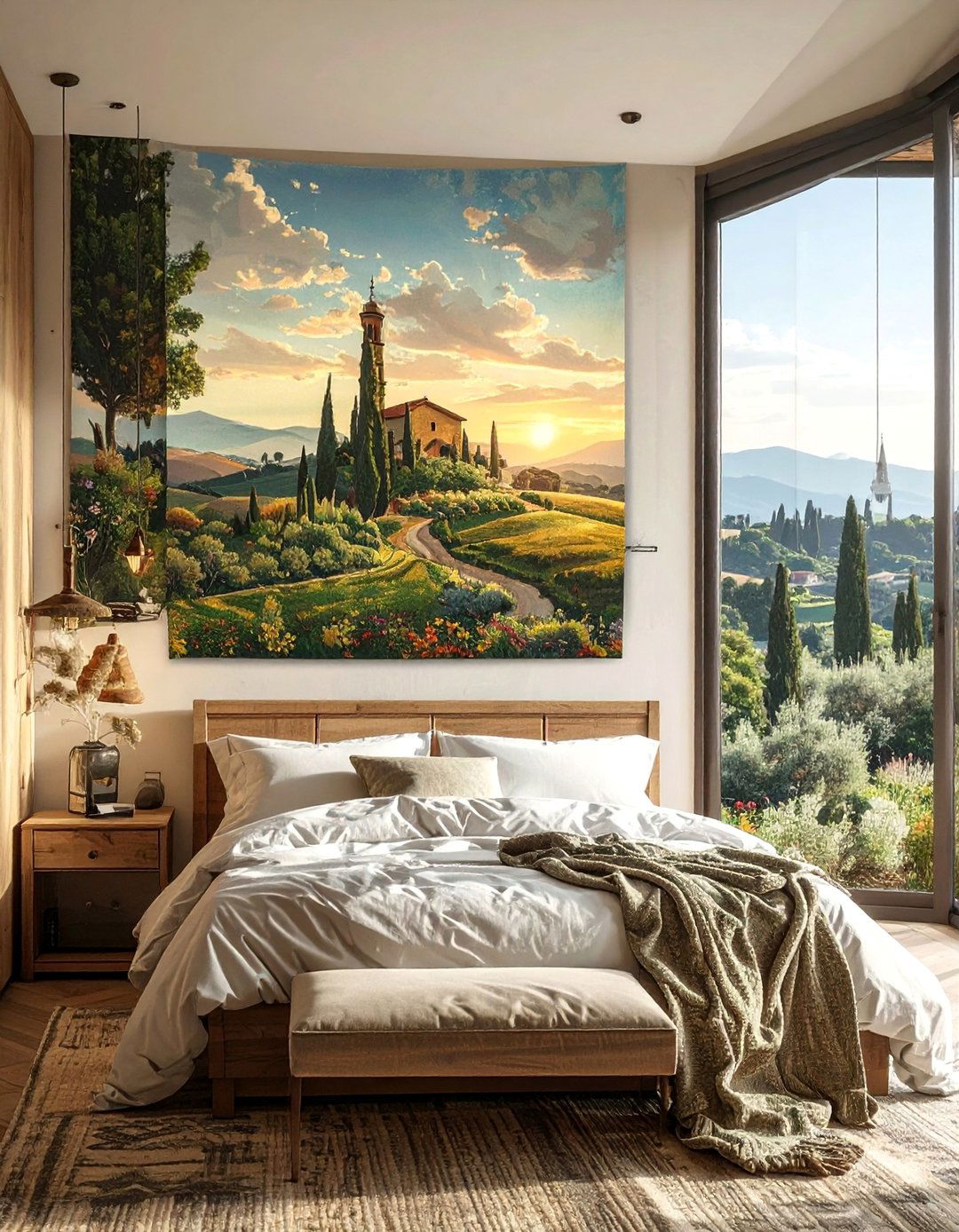 Landscape Tapestry Art - 20 Tuscan Bedroom Ideas for a Warm and Inviting Space