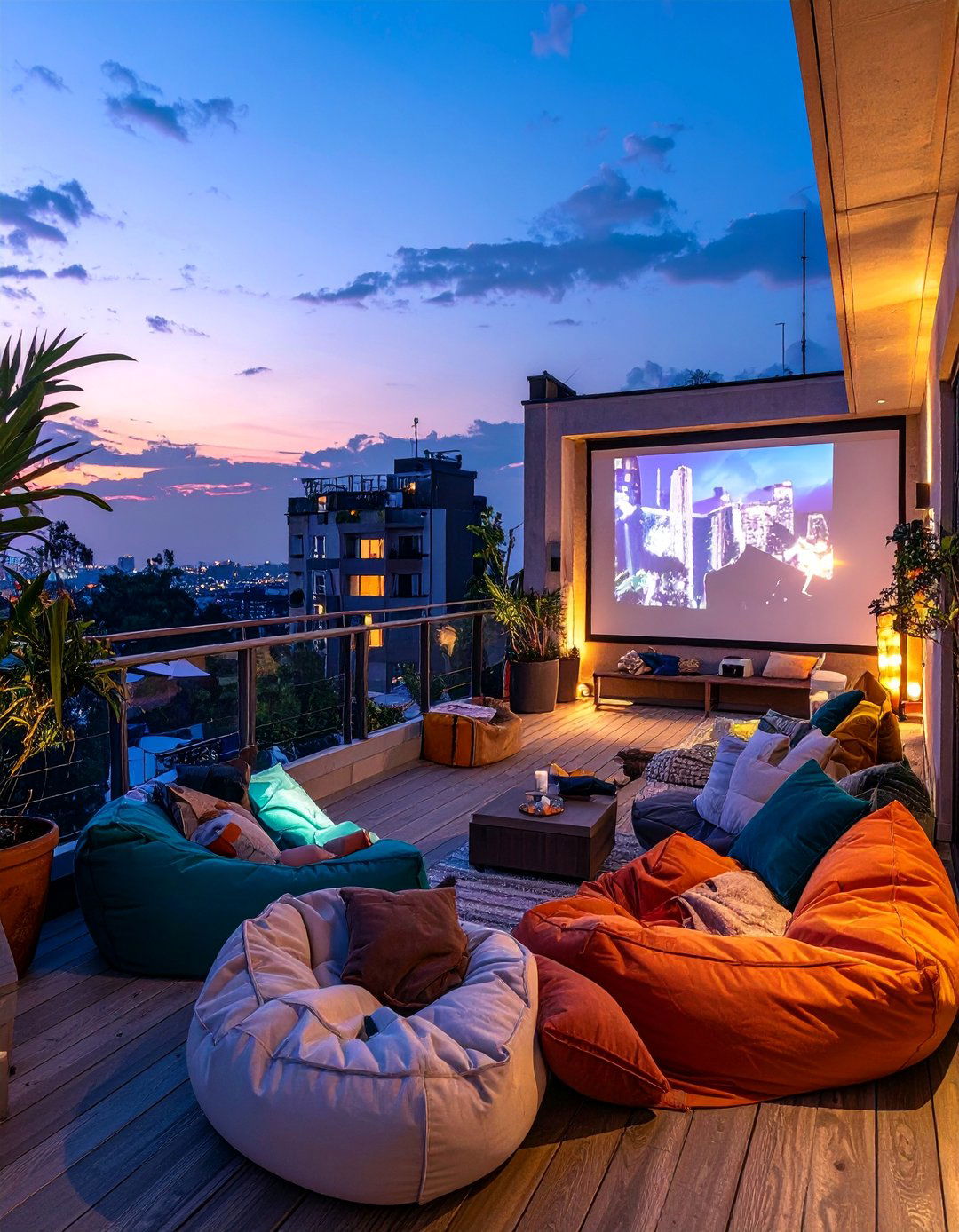 Large Balcony Entertainment Zone with Projector - 25 Large Balcony Ideas for Outdoor Living