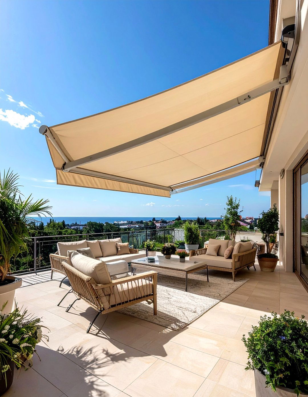Large Balcony with a Retractable Awning - 25 Large Balcony Ideas for Outdoor Living