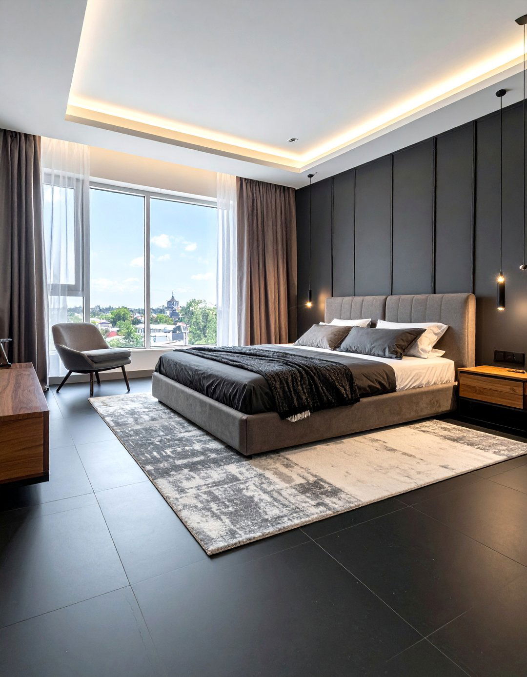 Large Format Black Porcelain Tile Bedroom - 20 Black Floor Bedroom Ideas for a Dramatic and Stylish Retreat
