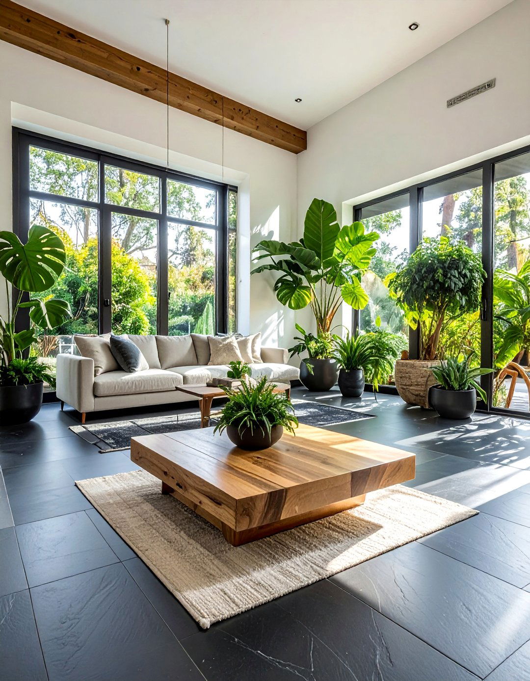 Large Format Black Slate Tile Living Room - 25 Black Floor Living Room Ideas for a Dramatic Look