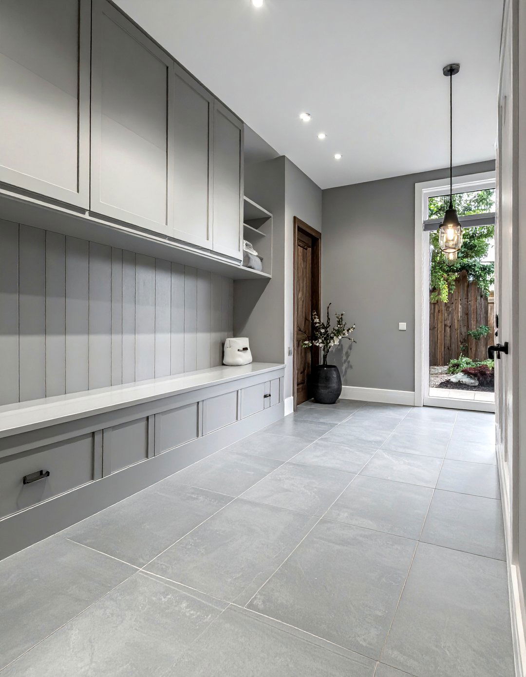 Large Format Gray Porcelain Tiles - 15 Mudroom Tile Floor Ideas for Durability & Style