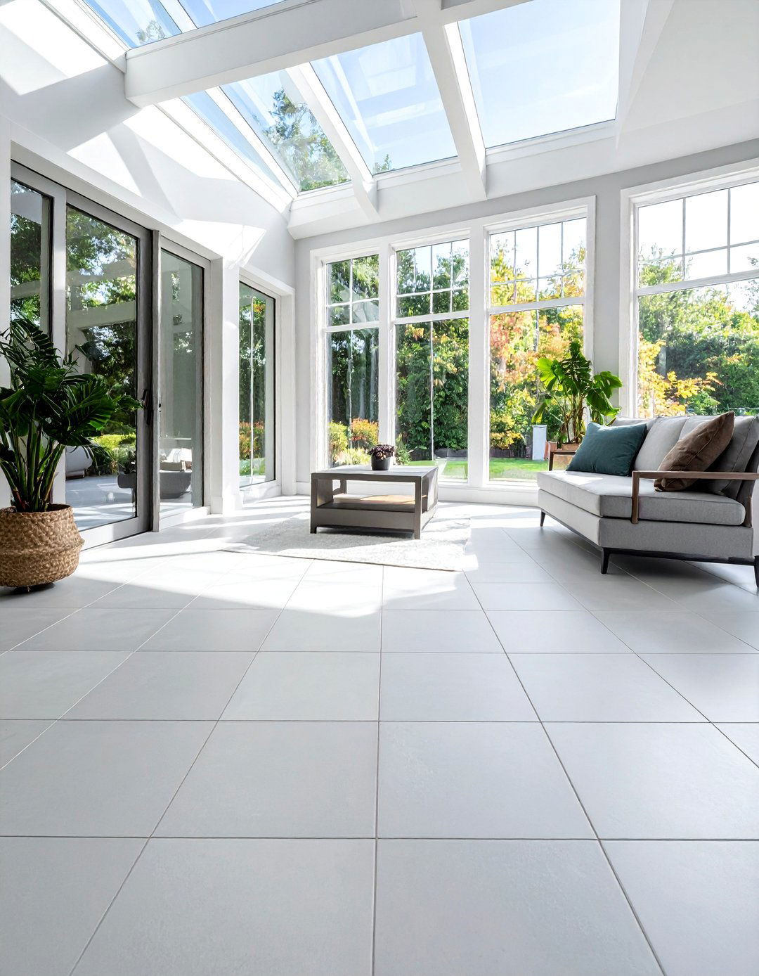 Large Format Neutral Tiles - 15 Sunroom Tile Floor Ideas for a Bright and Cozy Space