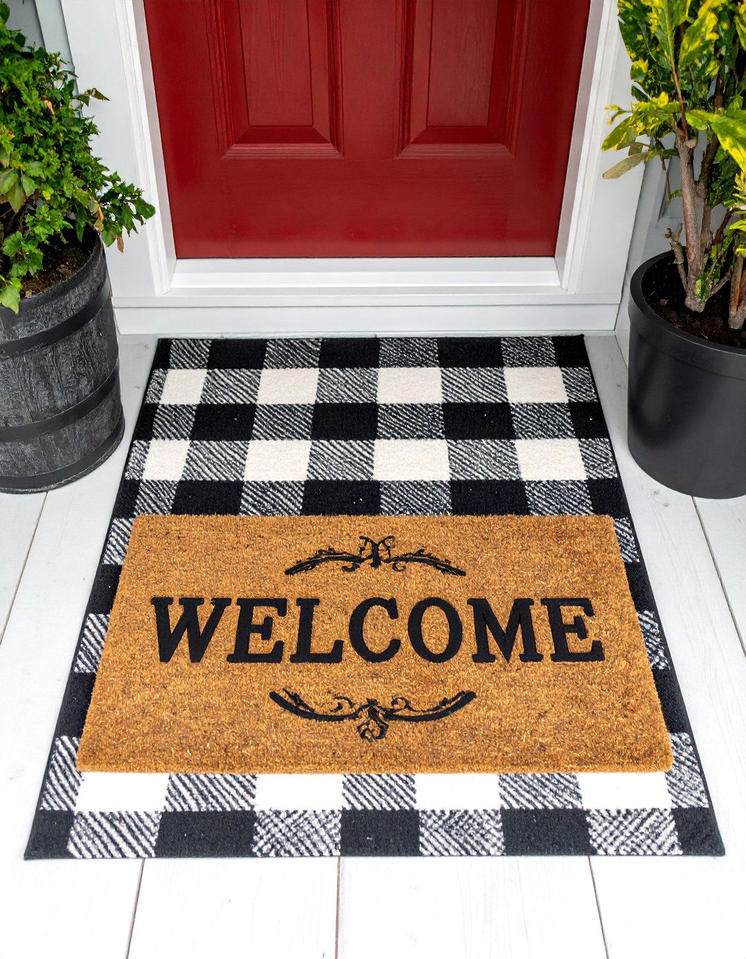 Layered Buffalo Plaid Front Door Mat - 15 Front Door Mat Ideas to Welcome Guests in Style