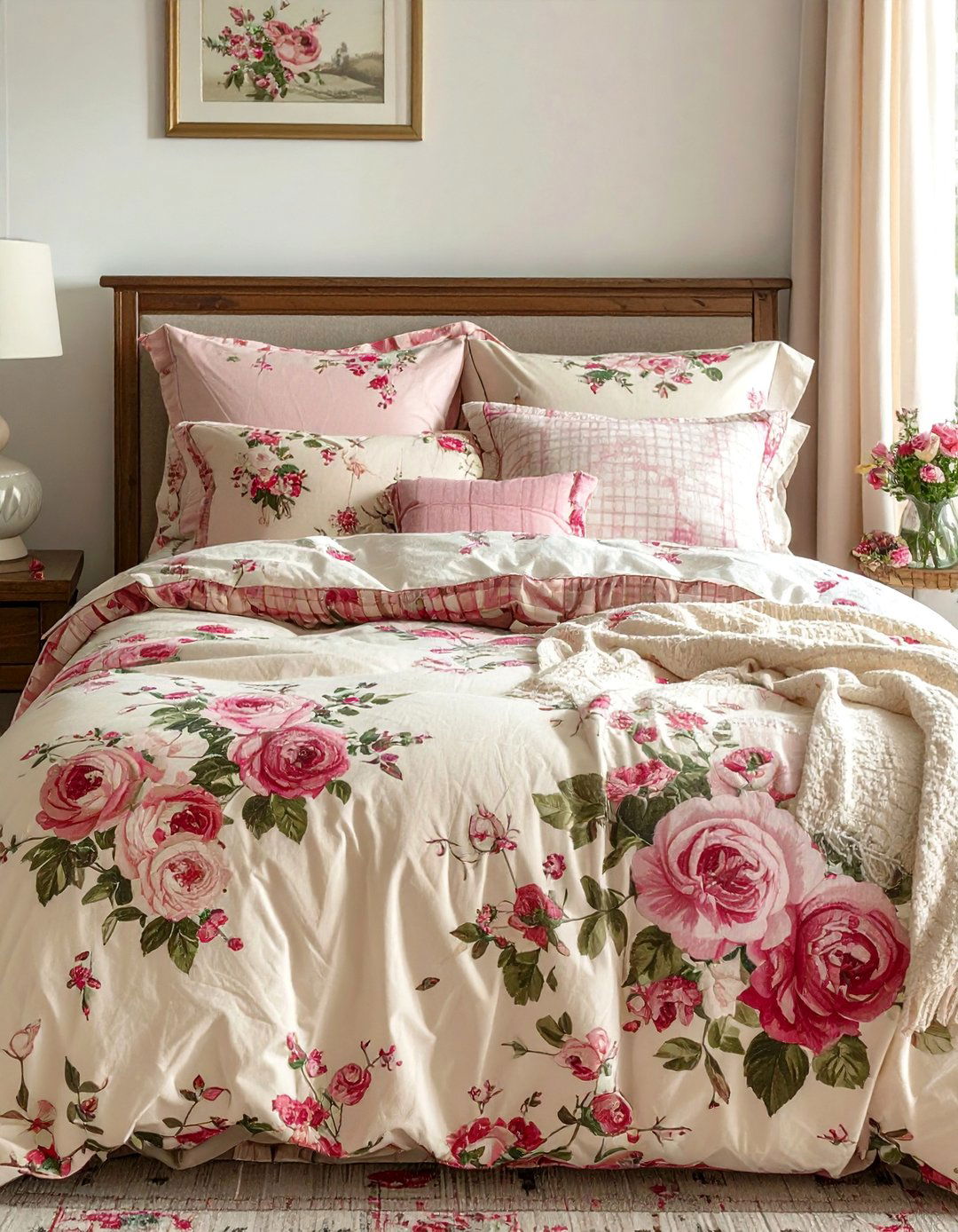 Layered Floral Bedding for a Shabby Chic Bedroom - 20 Shabby Chic Bedroom Ideas for Timeless Elegance