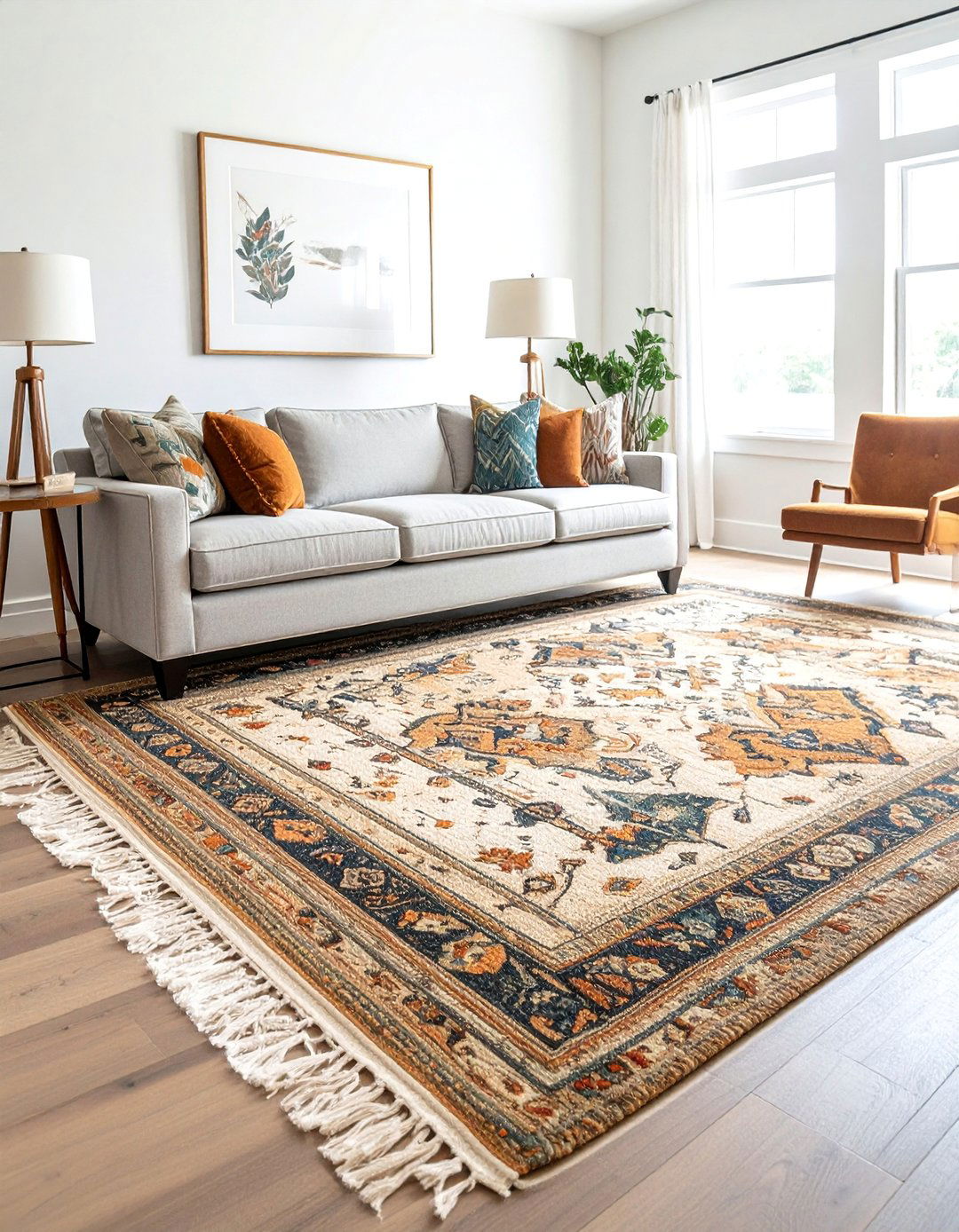 Layered Neutral Area Rugs - 25 Joanna Gaines Living Room Ideas for Farmhouse Style