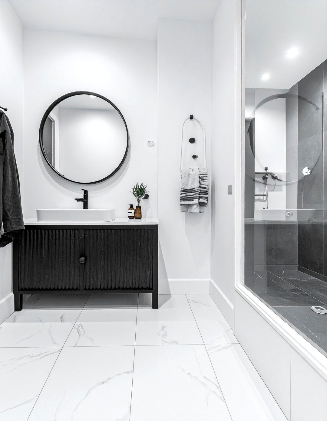 Layered Textures in a Monochrome Palette - 20 Black and White Powder Room Ideas for Modern Homes
