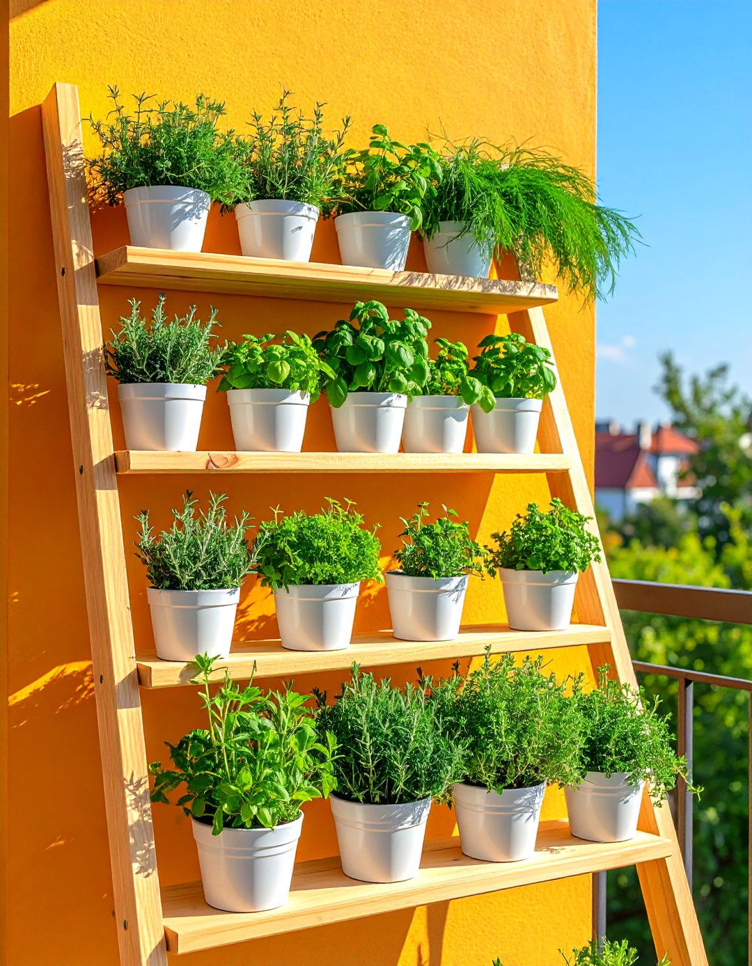 Leaning Ladder Shelf Balcony Herb Garden - 20 Balcony Herb Garden Ideas for Fresh Flavors at Home