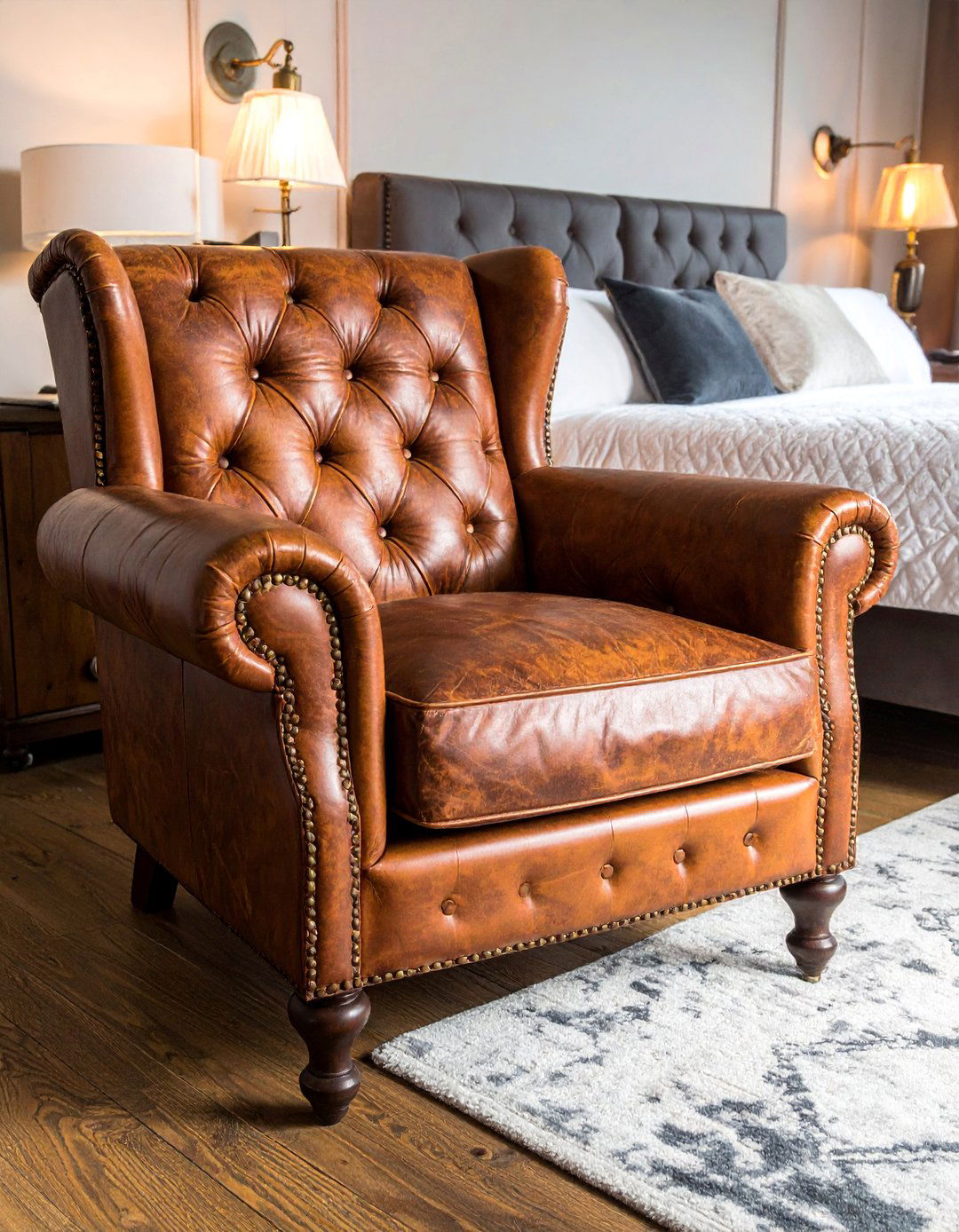 Leather Furniture with Brass Accents - 15 Steampunk Bedroom Ideas for a Unique Industrial Look