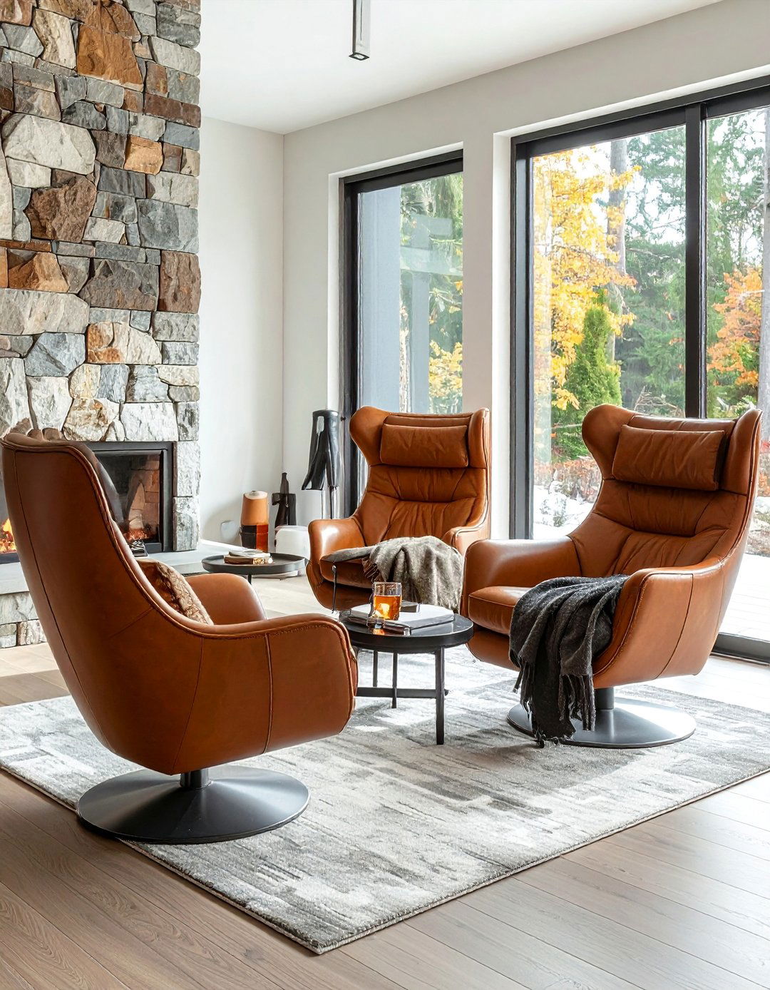 Leather Swivel Armchairs for Flexibility - 20 Cozy Chairs in Front of Fireplace Ideas for Your Home