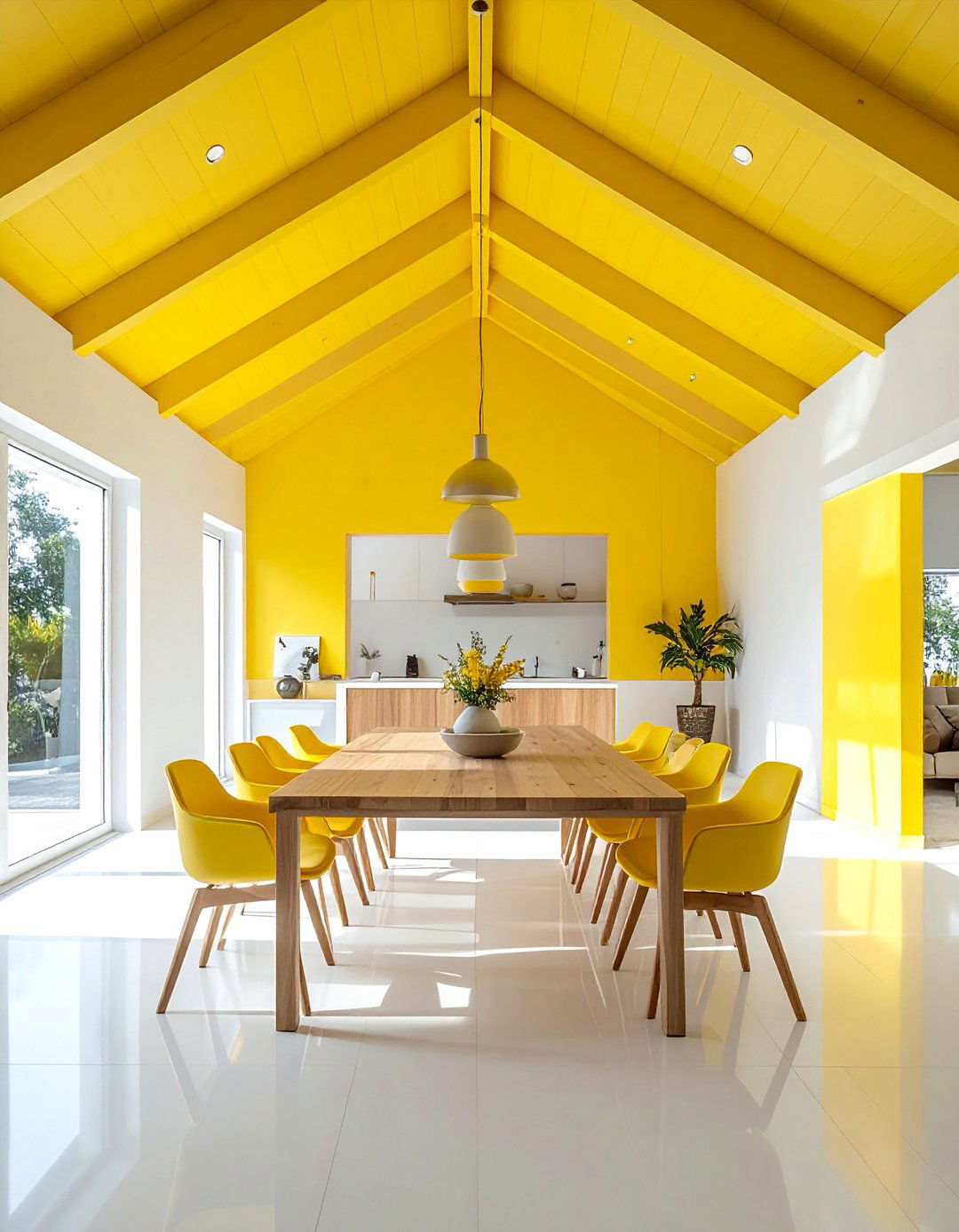 Lemon Yellow Dining Room Ceiling - 20 Yellow Dining Room Ideas for a Bright and Cheerful Space