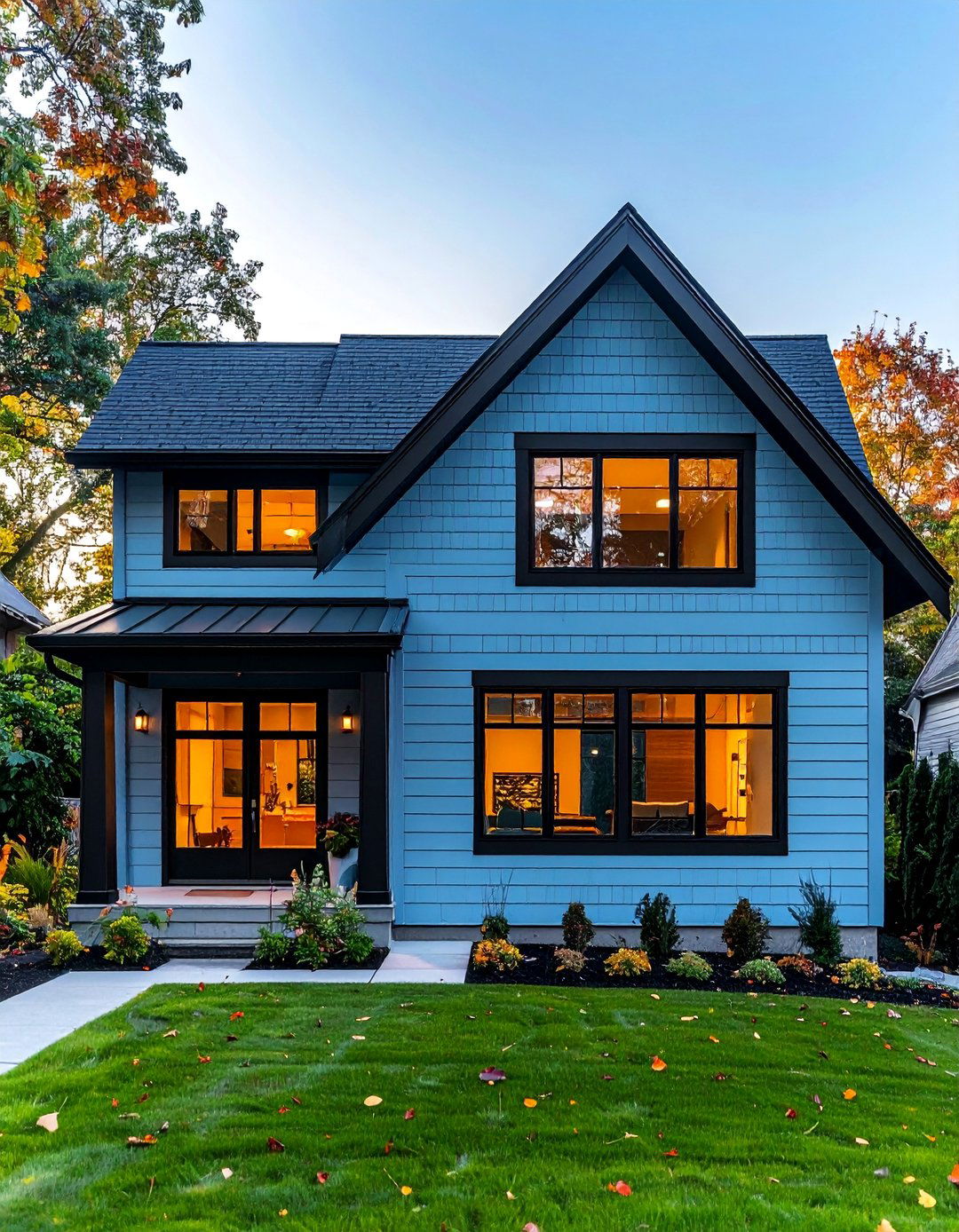 Light Blue Exterior with Black Window Frames - 25 Light Blue House Exterior Ideas for Curb Appeal