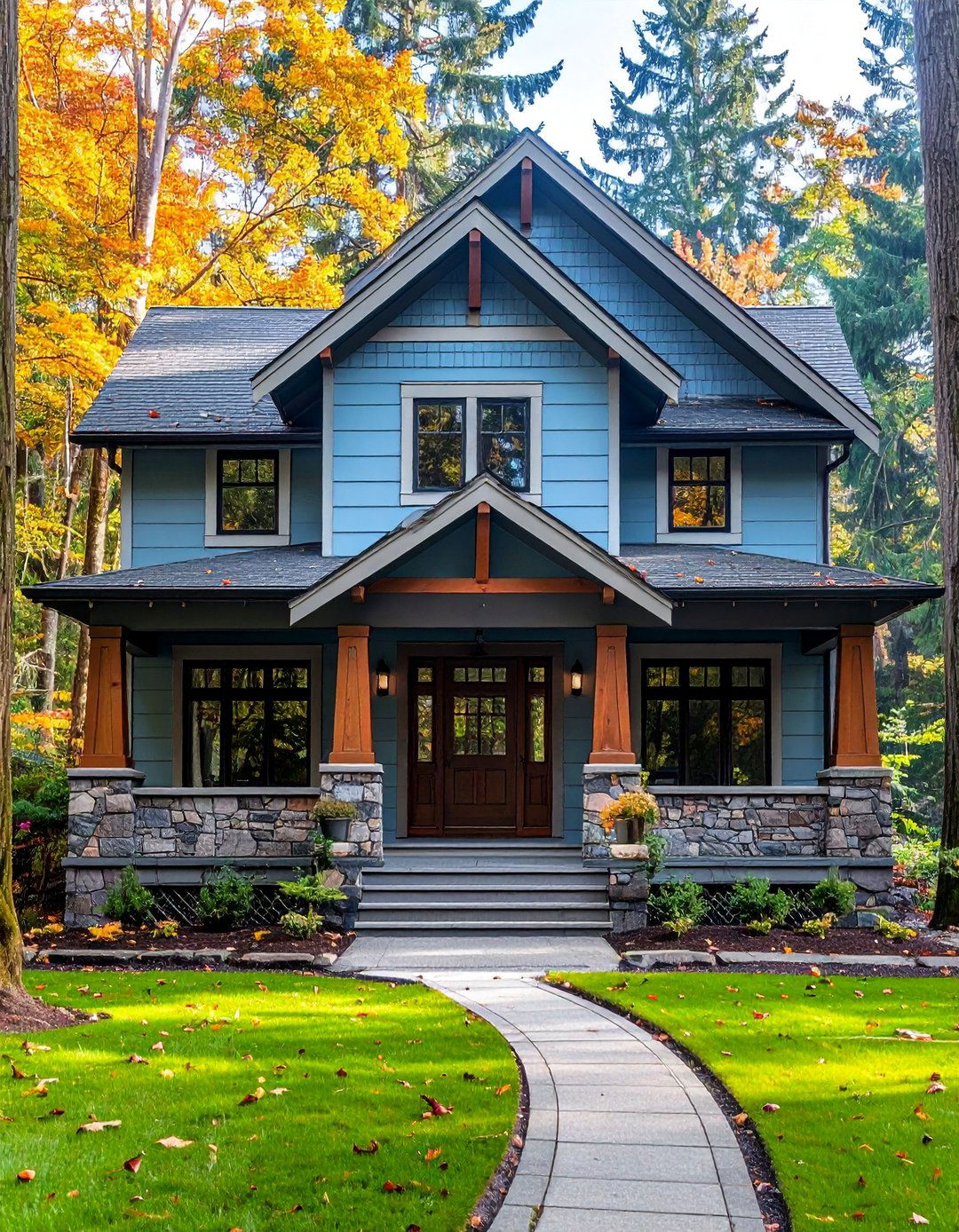 Light Blue Exterior with Stone Veneer Accents - 25 Light Blue House Exterior Ideas for Curb Appeal