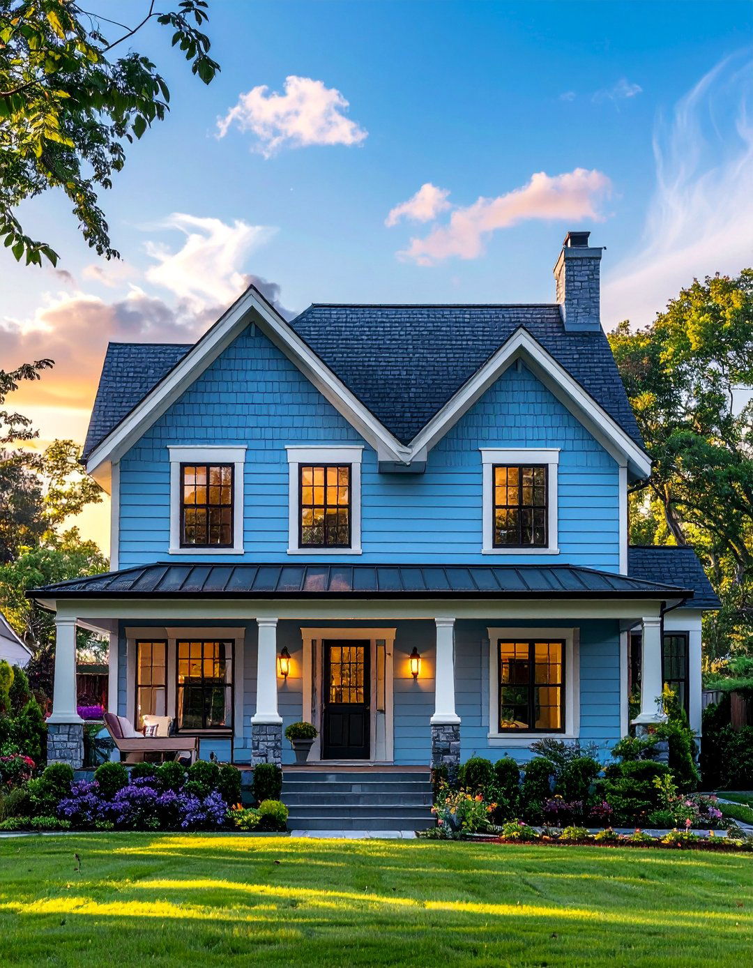 Light Blue House with a Charcoal Gray Roof - 25 Light Blue House Exterior Ideas for Curb Appeal
