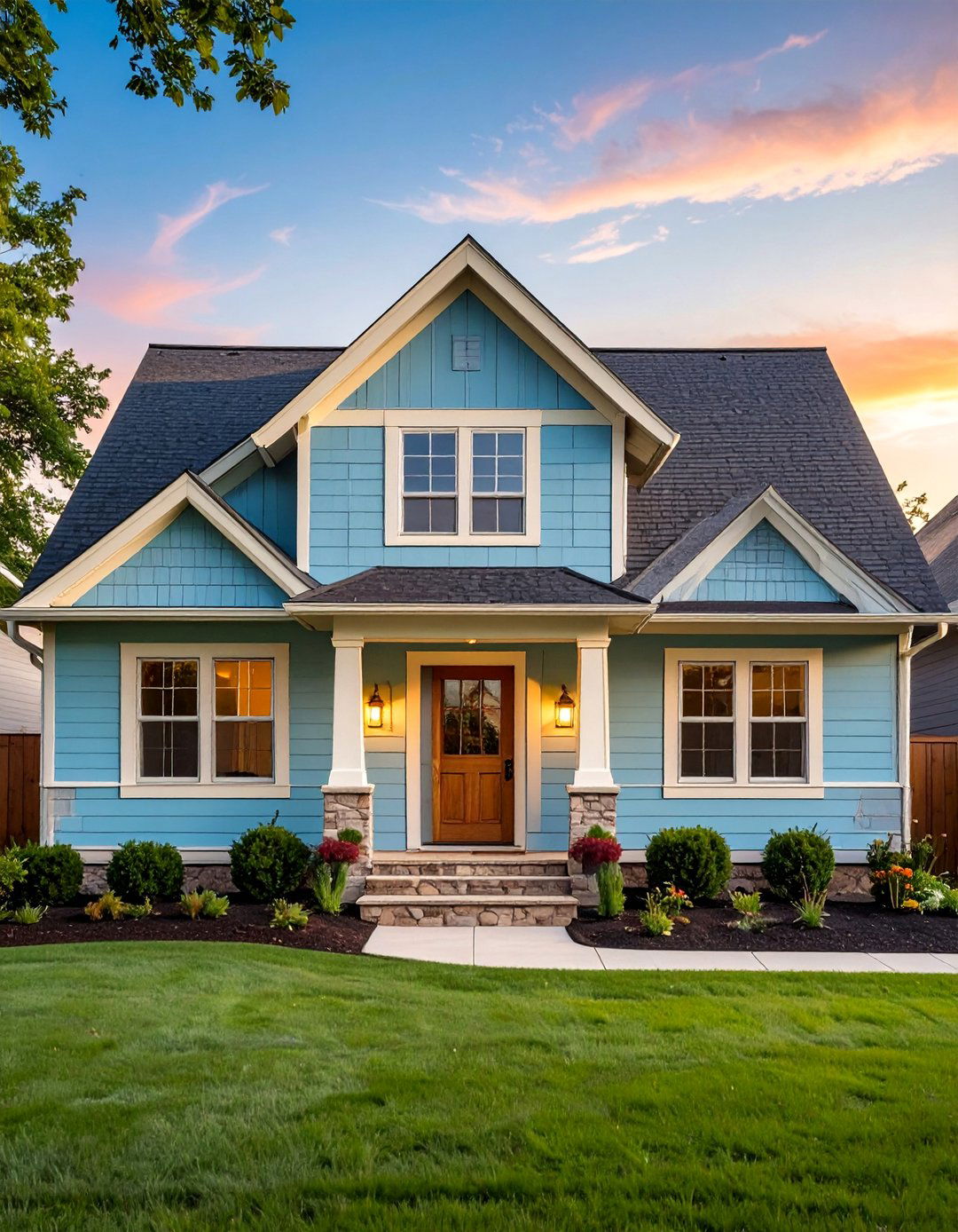 Light Blue Ranch Style Home with Creamy Trim - 25 Light Blue House Exterior Ideas for Curb Appeal
