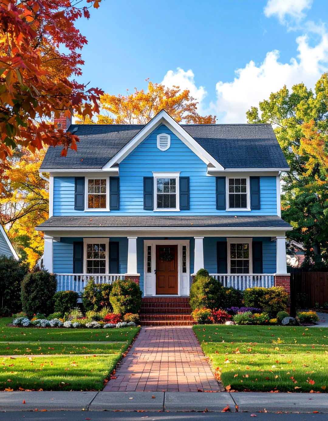 Light Blue Siding and a Red Brick Foundation - 25 Light Blue House Exterior Ideas for Curb Appeal