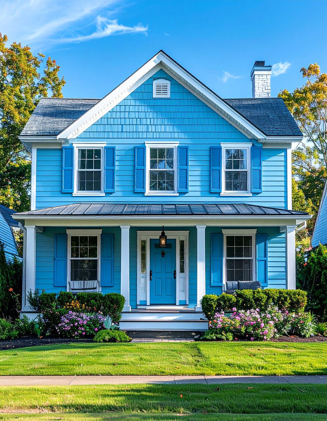 Light Blue Siding with Matching Light Blue Shutters - 25 Light Blue House Exterior Ideas for Curb Appeal