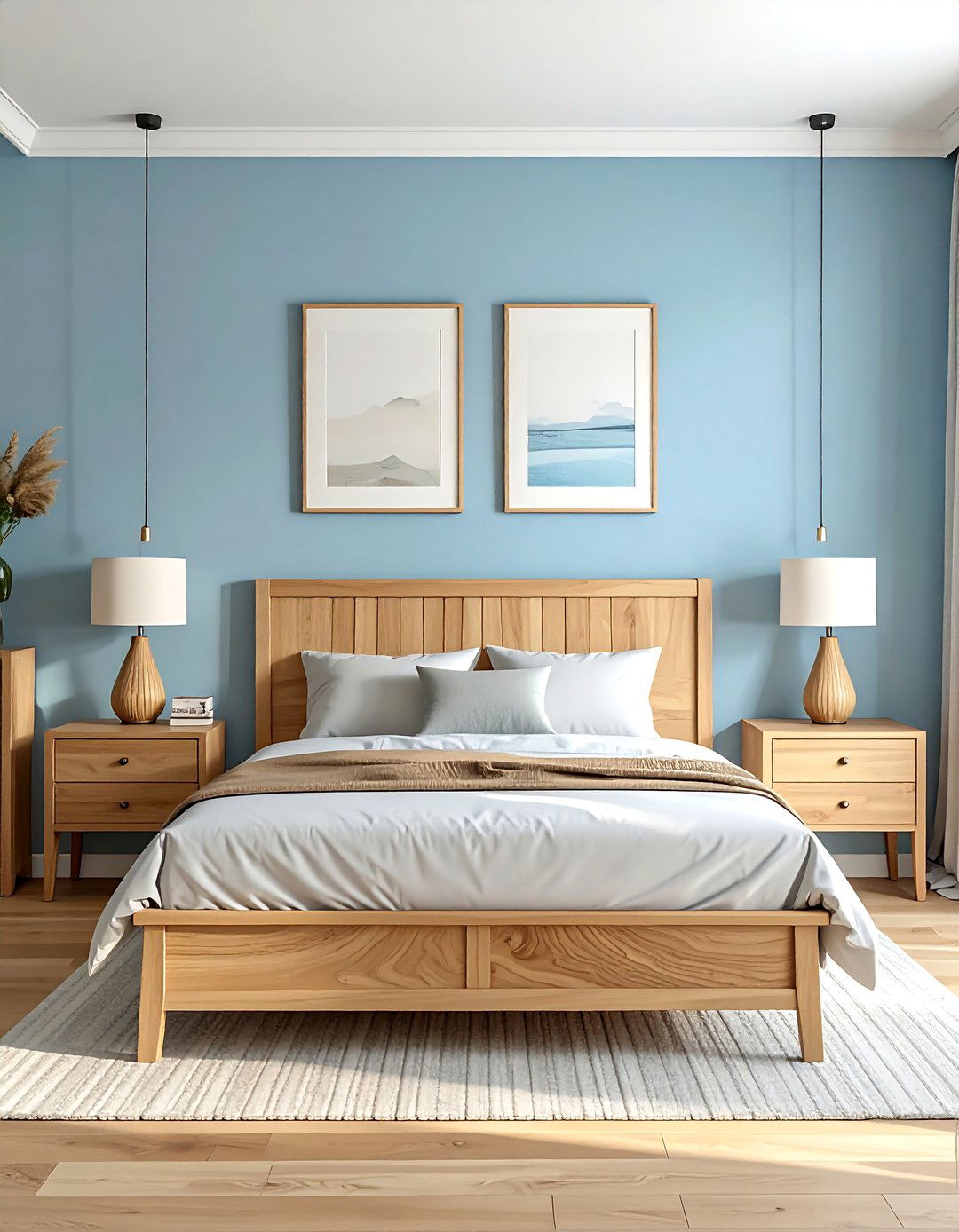 Light Blue Walls Paired with Natural Oak Furniture - 25 Light Blue Bedroom Ideas for a Calming Retreat