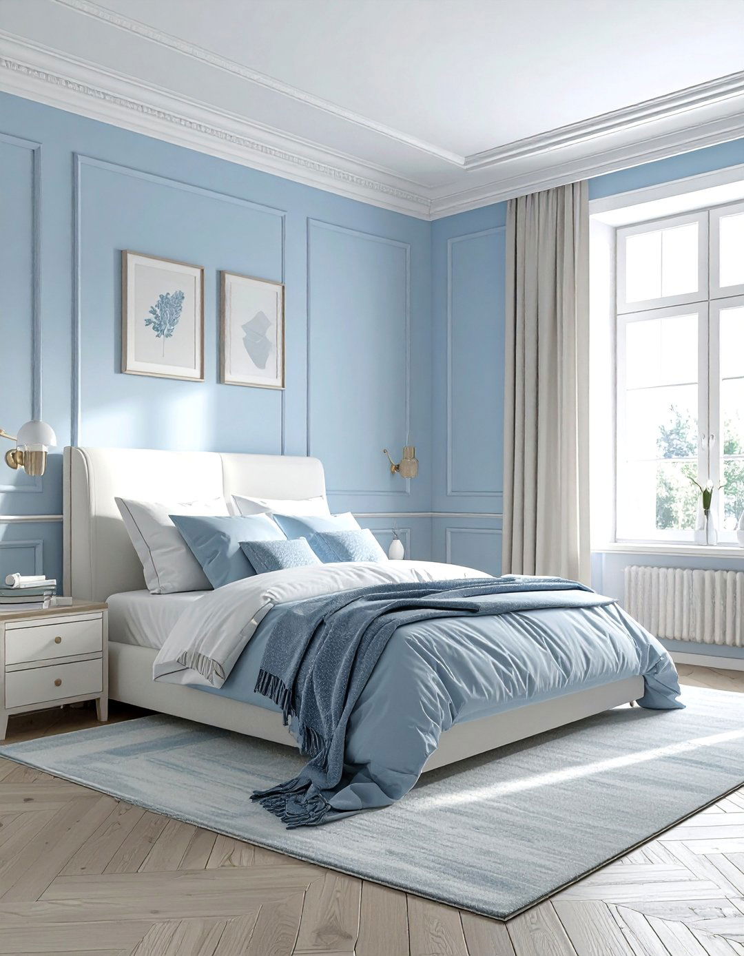 Light Blue Walls with Crisp White Trim - 25 Light Blue Bedroom Ideas for a Calming Retreat