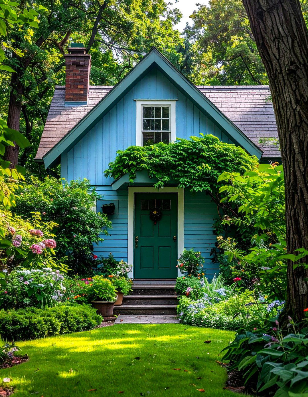 Light Blue with a Deep Green Front Door - 25 Light Blue House Exterior Ideas for Curb Appeal