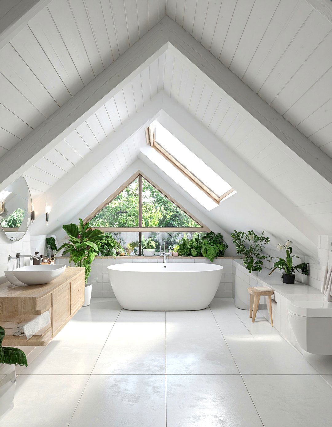 Light Color Expansion Tricks - 15 Creative Sloped Ceiling Attic Bathroom Ideas