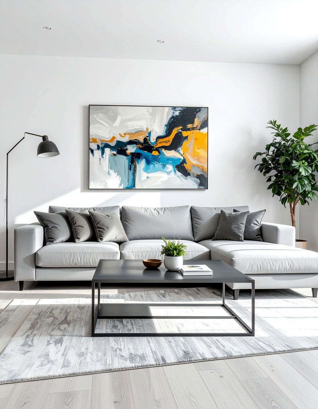 Light Grey Sectional in a Minimalist Setting - 15 Grey Sectional Living Room Ideas for Modern Homes