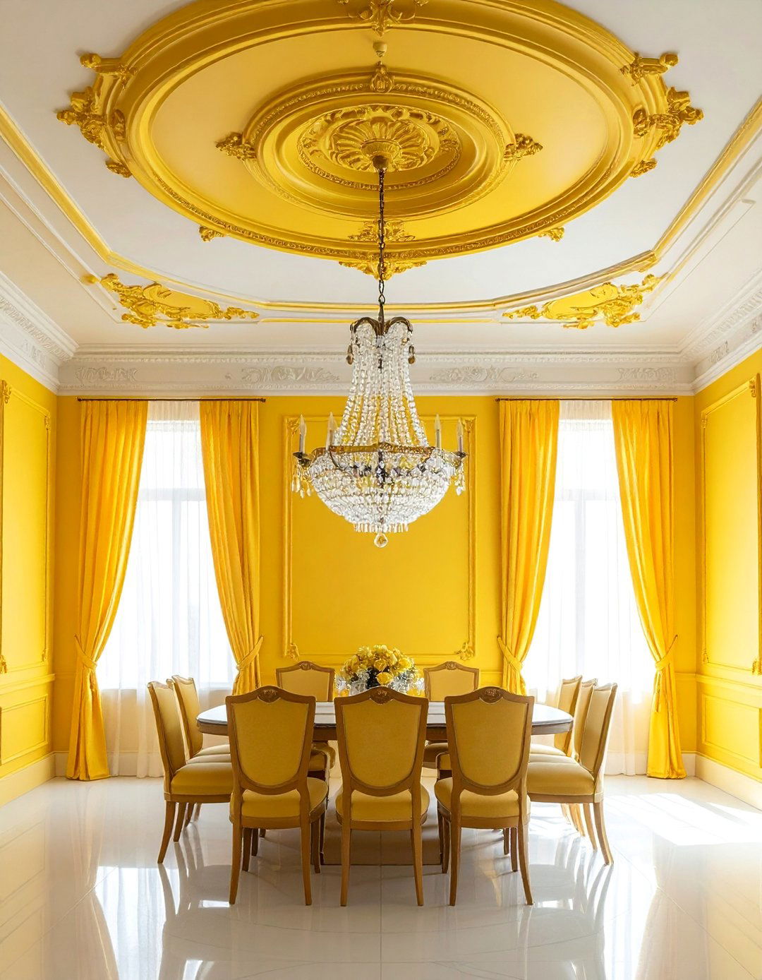 Light Yellow Ceiling Medallion - 20 Yellow Dining Room Ideas for a Bright and Cheerful Space